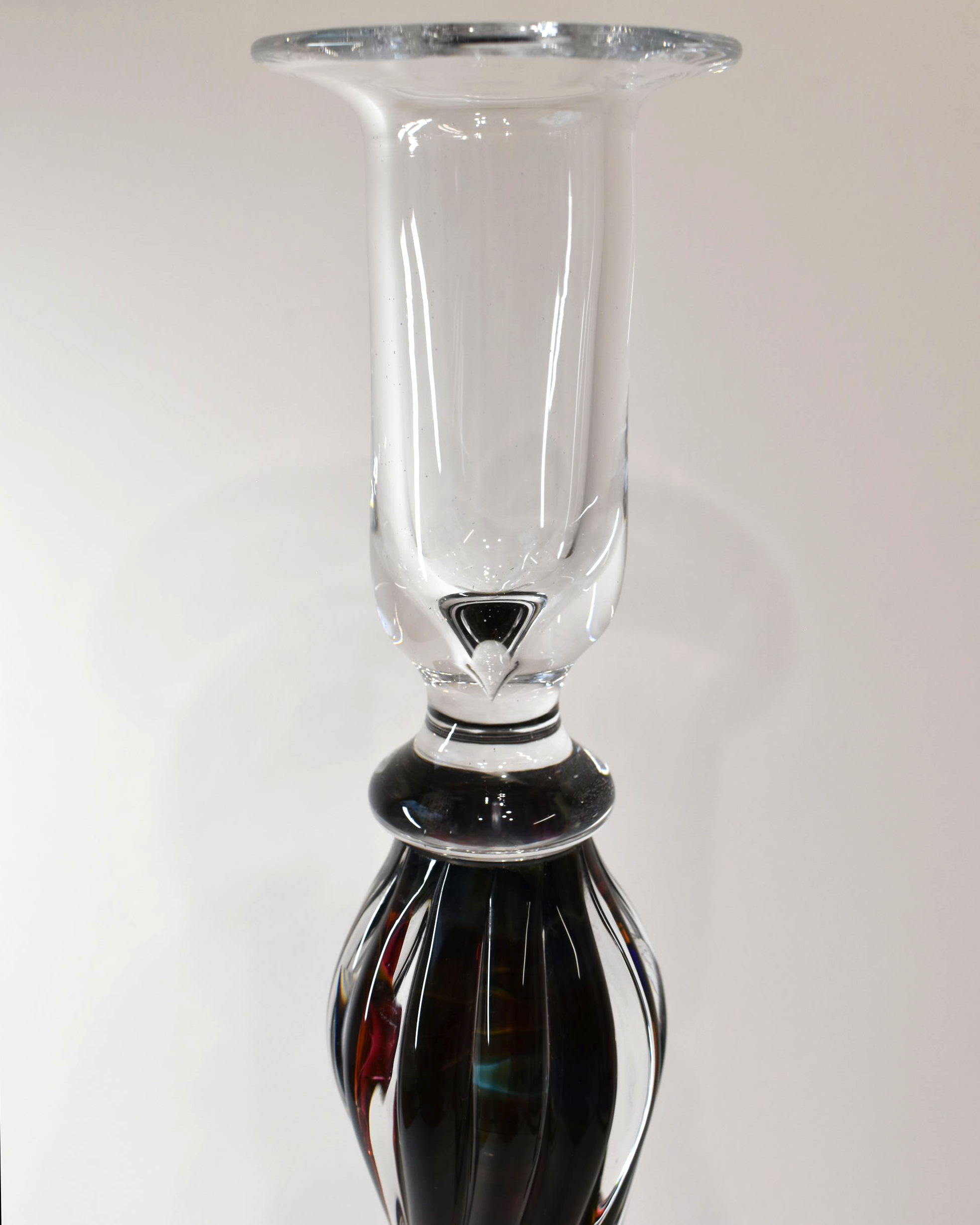 Handblown Elegant Tall Glass Barley Twist Candlestick