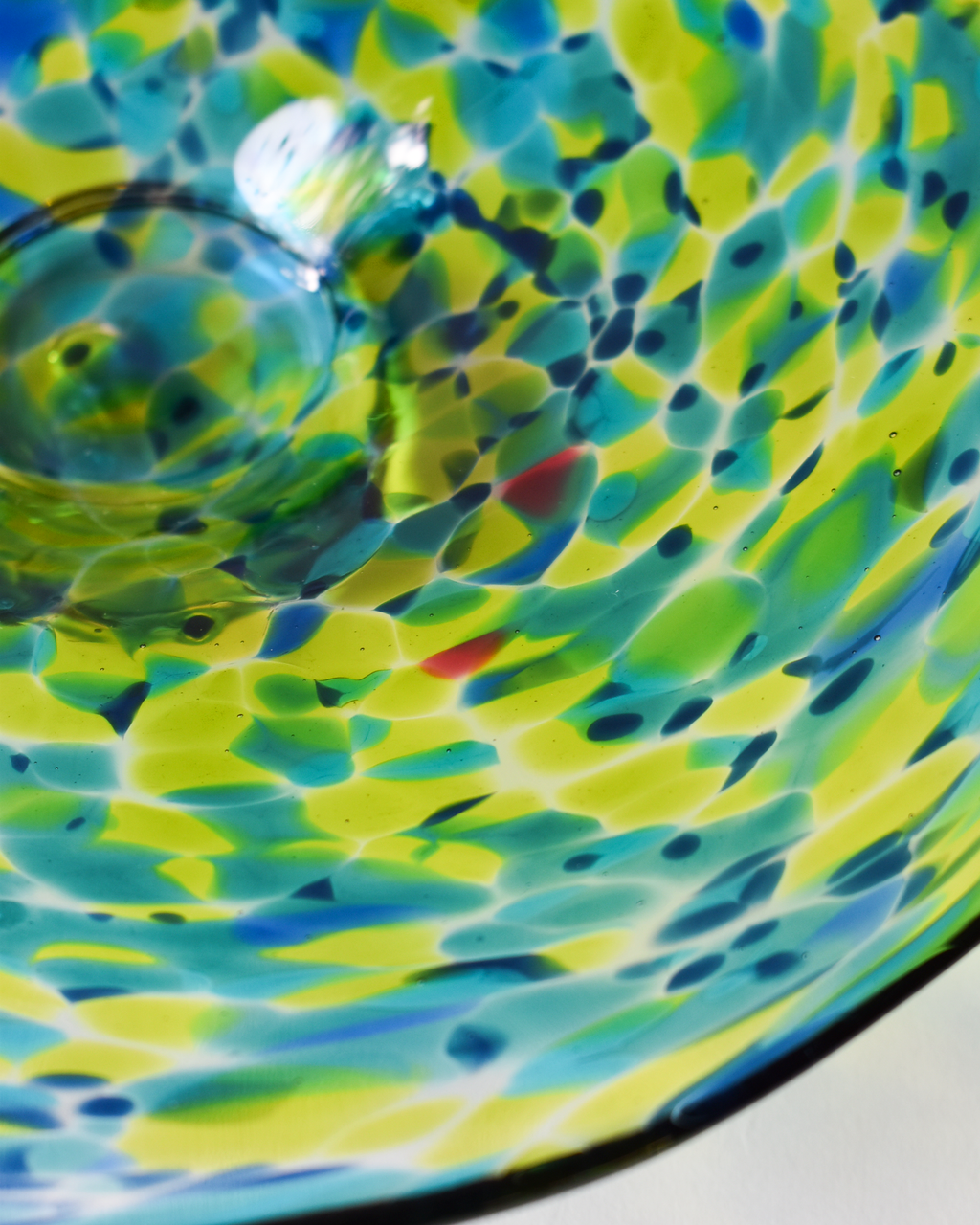 Large Blue & Green Confetti Handblown Bon Bon Dish