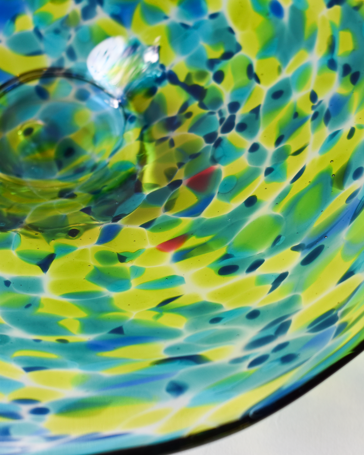 Large Blue & Green Confetti Handblown Bon Bon Dish