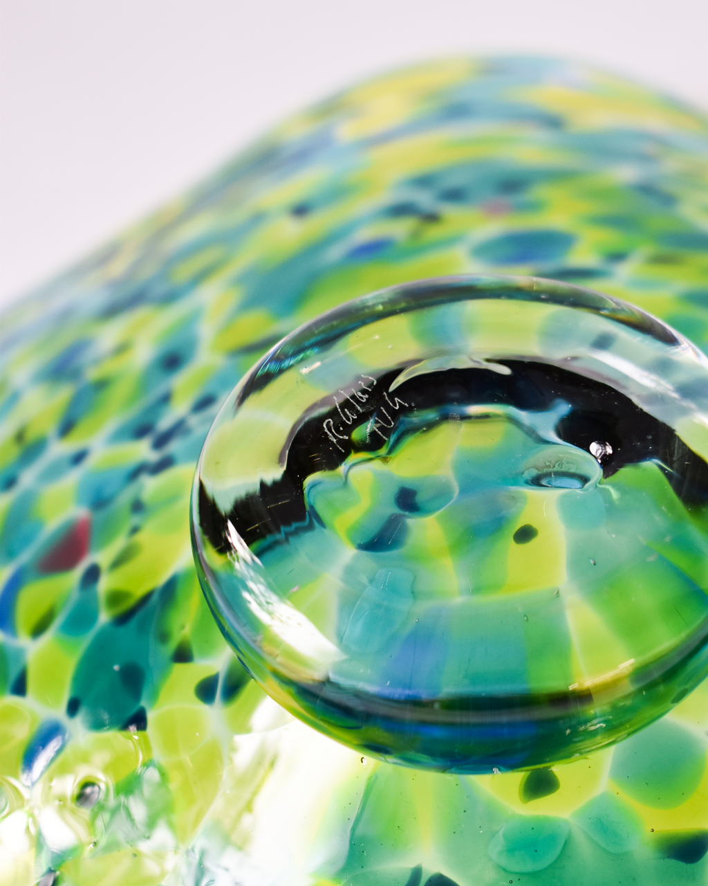 Large Blue & Green Confetti Handblown Bon Bon Dish
