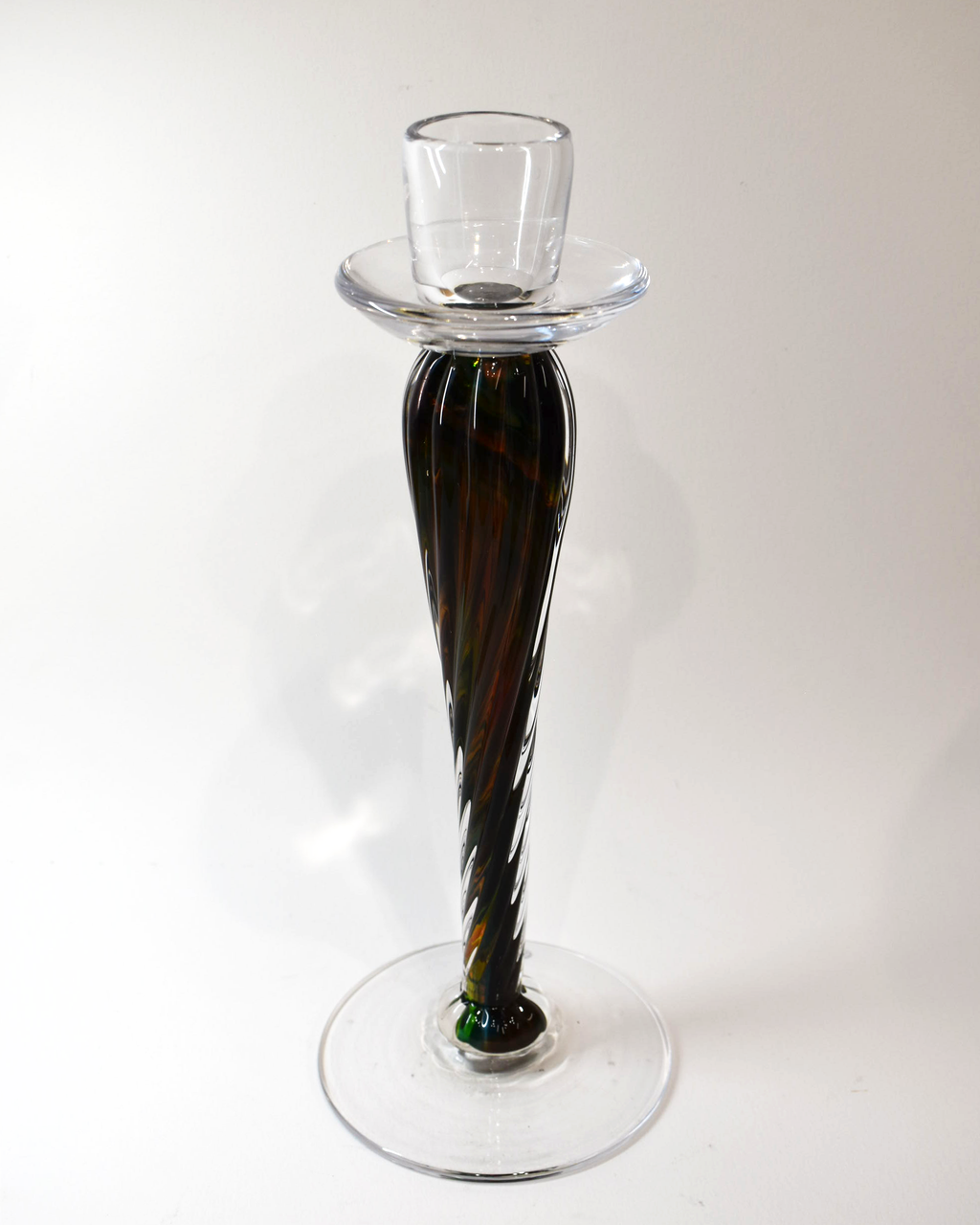 Handblown Rich Tones Antique Glass Barley Twist Candlestick