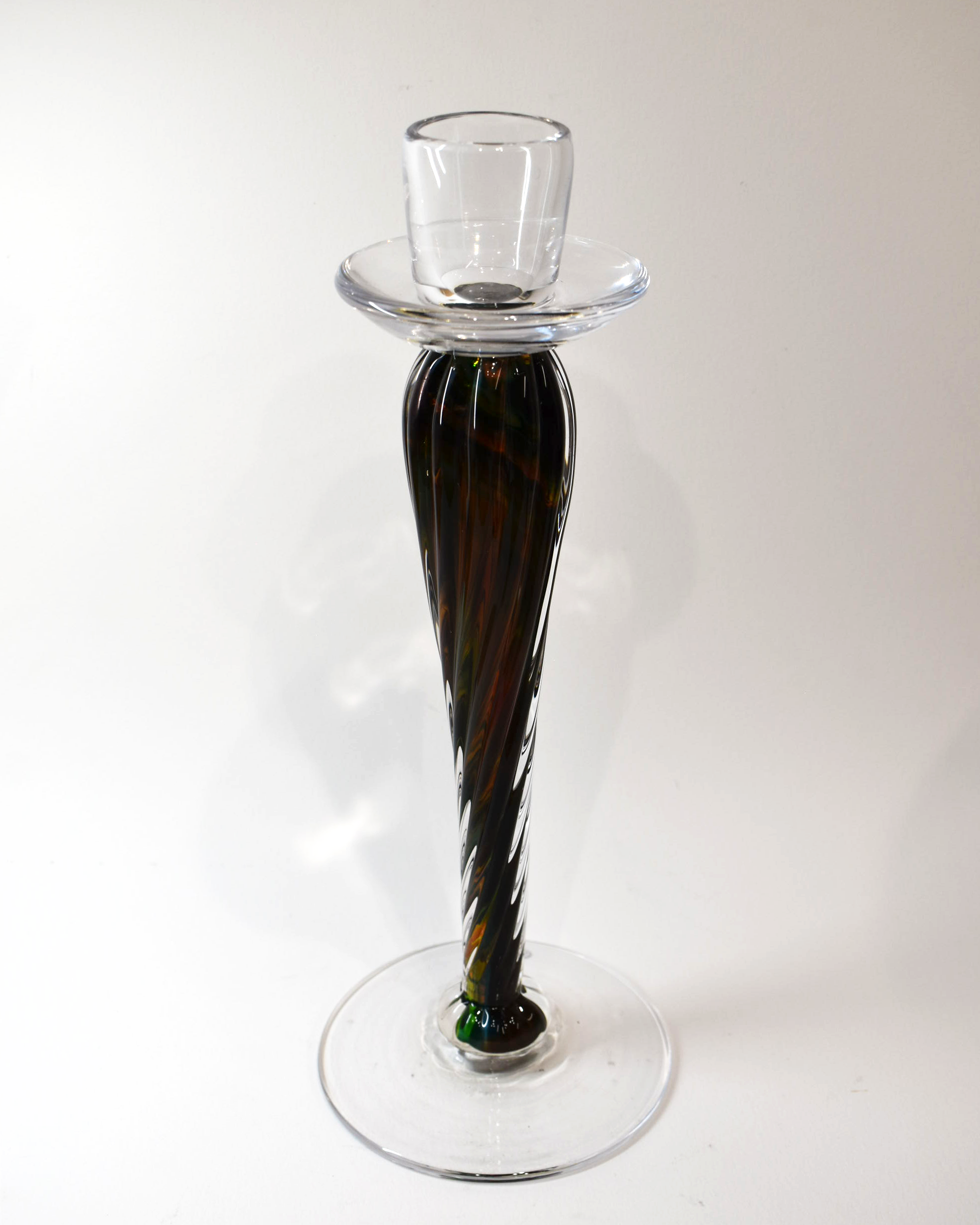 Handblown Rich Tones Antique Glass Barley Twist Candlestick