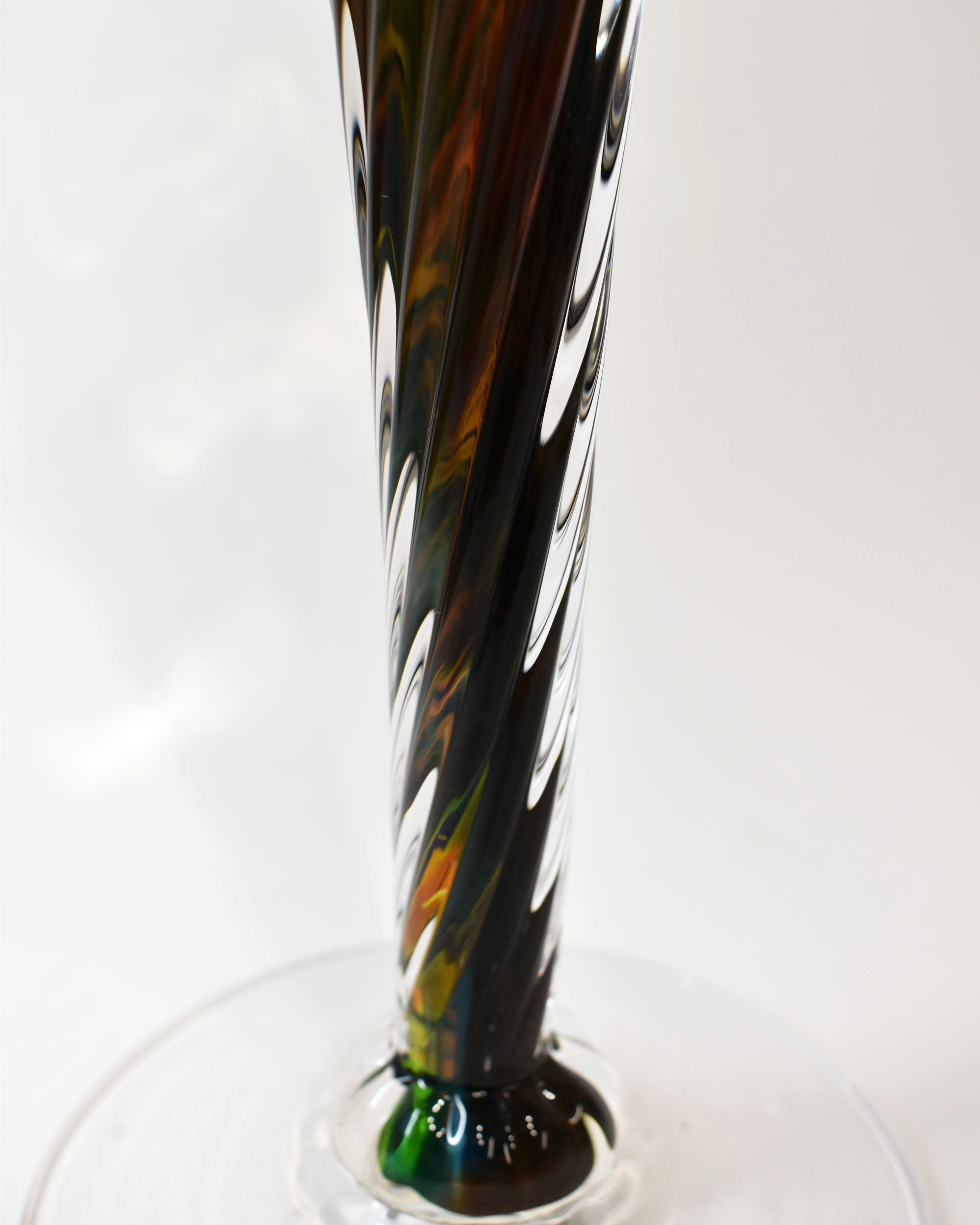 Handblown Rich Tones Antique Glass Barley Twist Candlestick