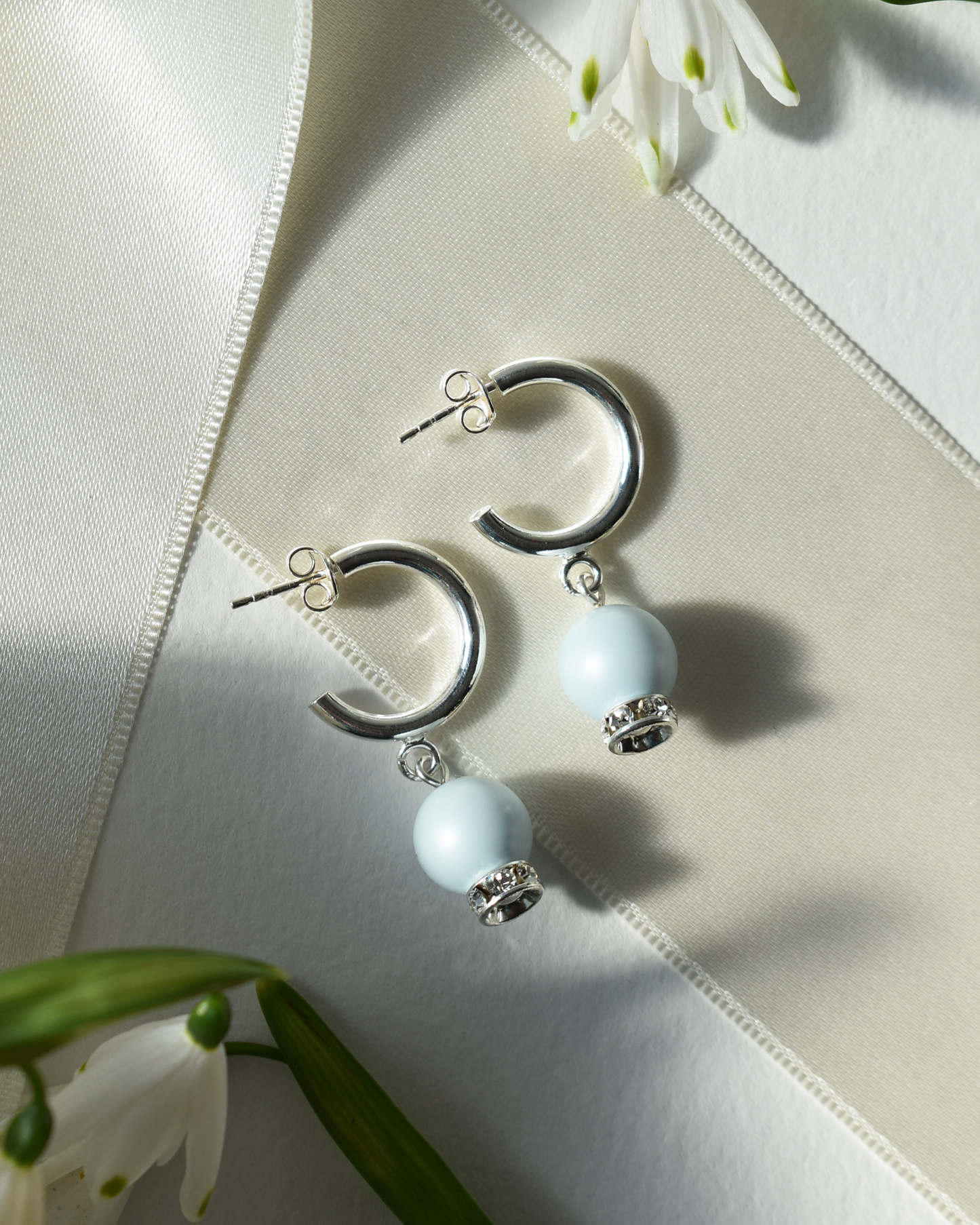 'Something Blue' Pearl Crystal Half Hoop Earrings