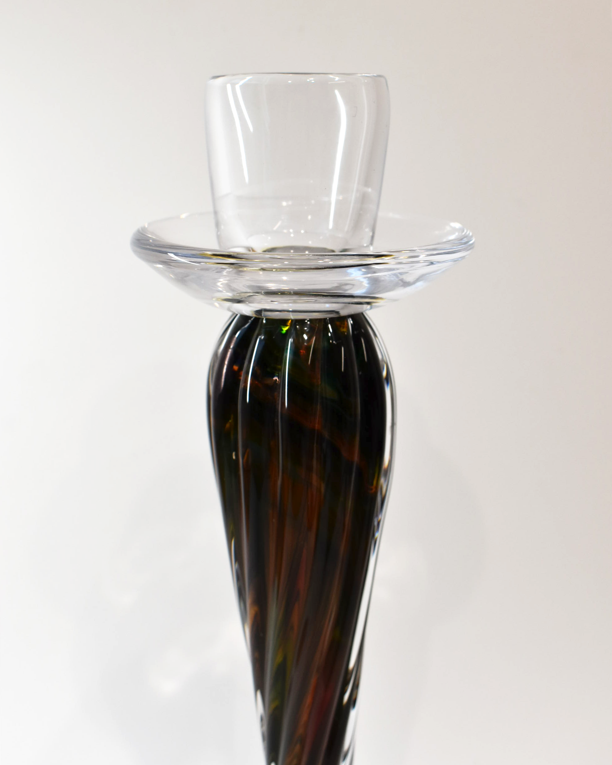 Handblown Rich Tones Antique Glass Barley Twist Candlestick