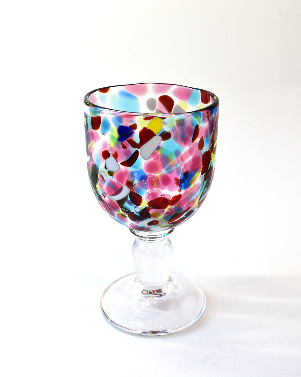 Handblown Pink & Multicoloured Confetti Wine Glass