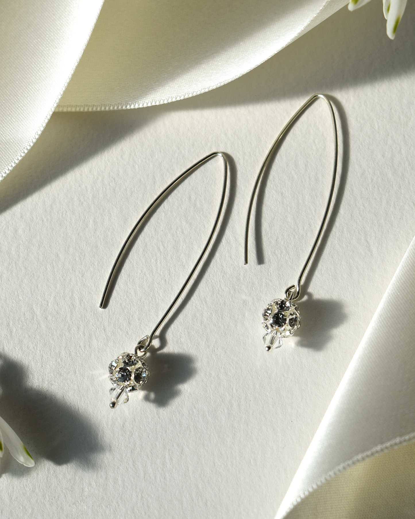 Crystal Ball Silver Arc Earrings