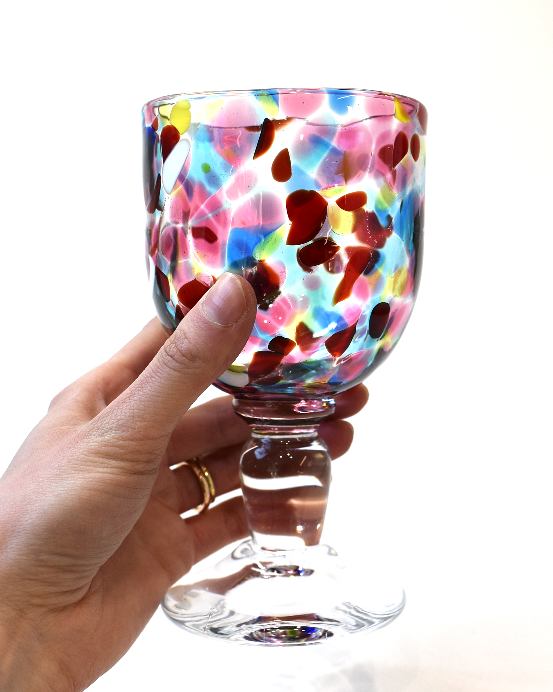 Handblown Pink & Multicoloured Confetti Wine Glass