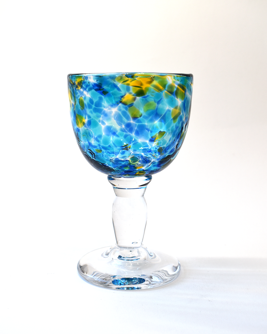 Handblown Aqua, Blue & Amber Confetti Wine Glass