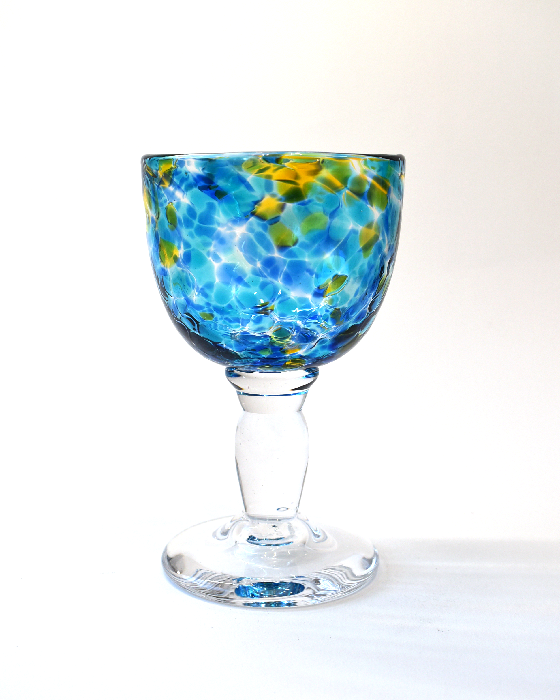 Handblown Aqua, Blue & Amber Confetti Wine Glass