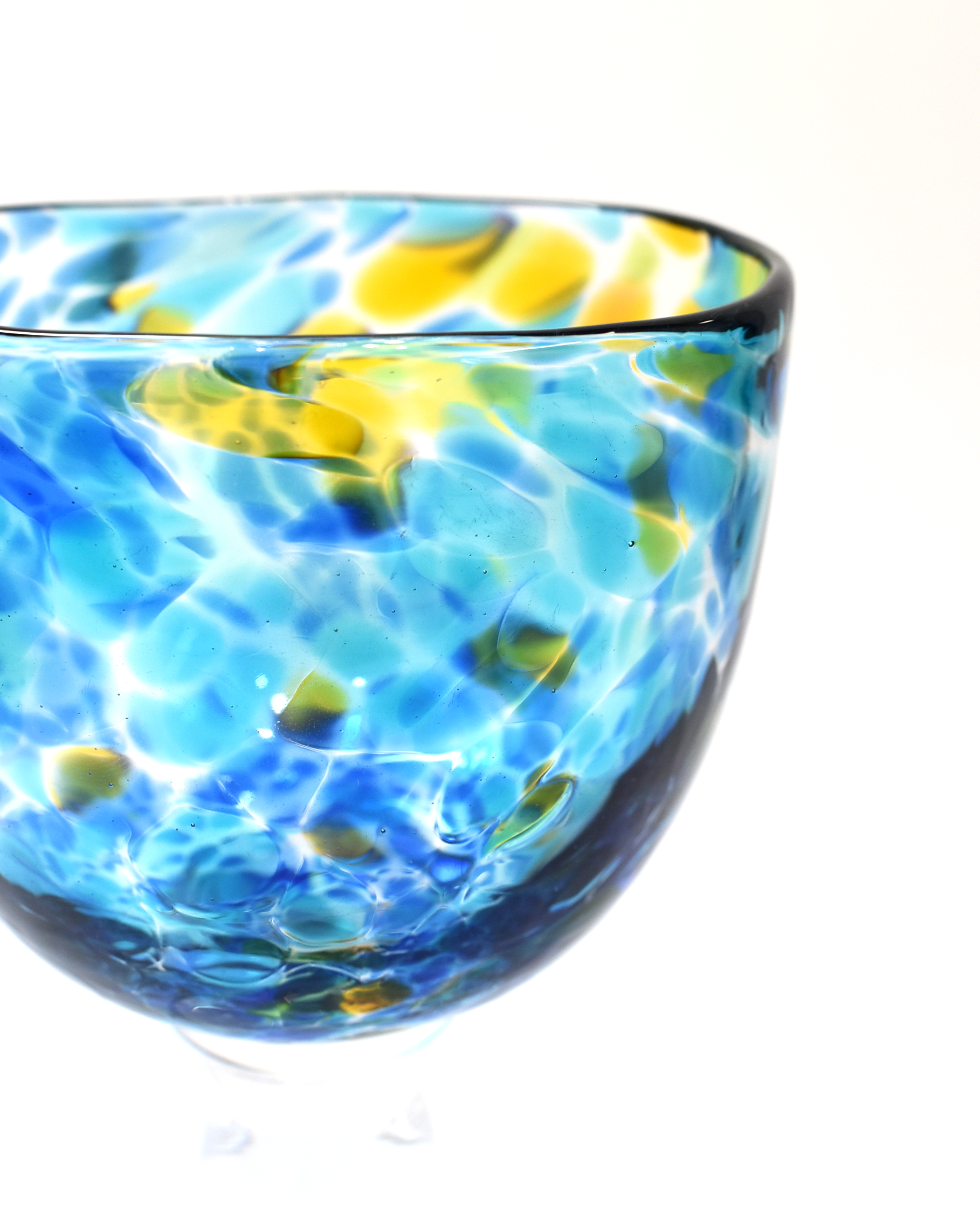 Handblown Aqua, Blue & Amber Confetti Wine Glass