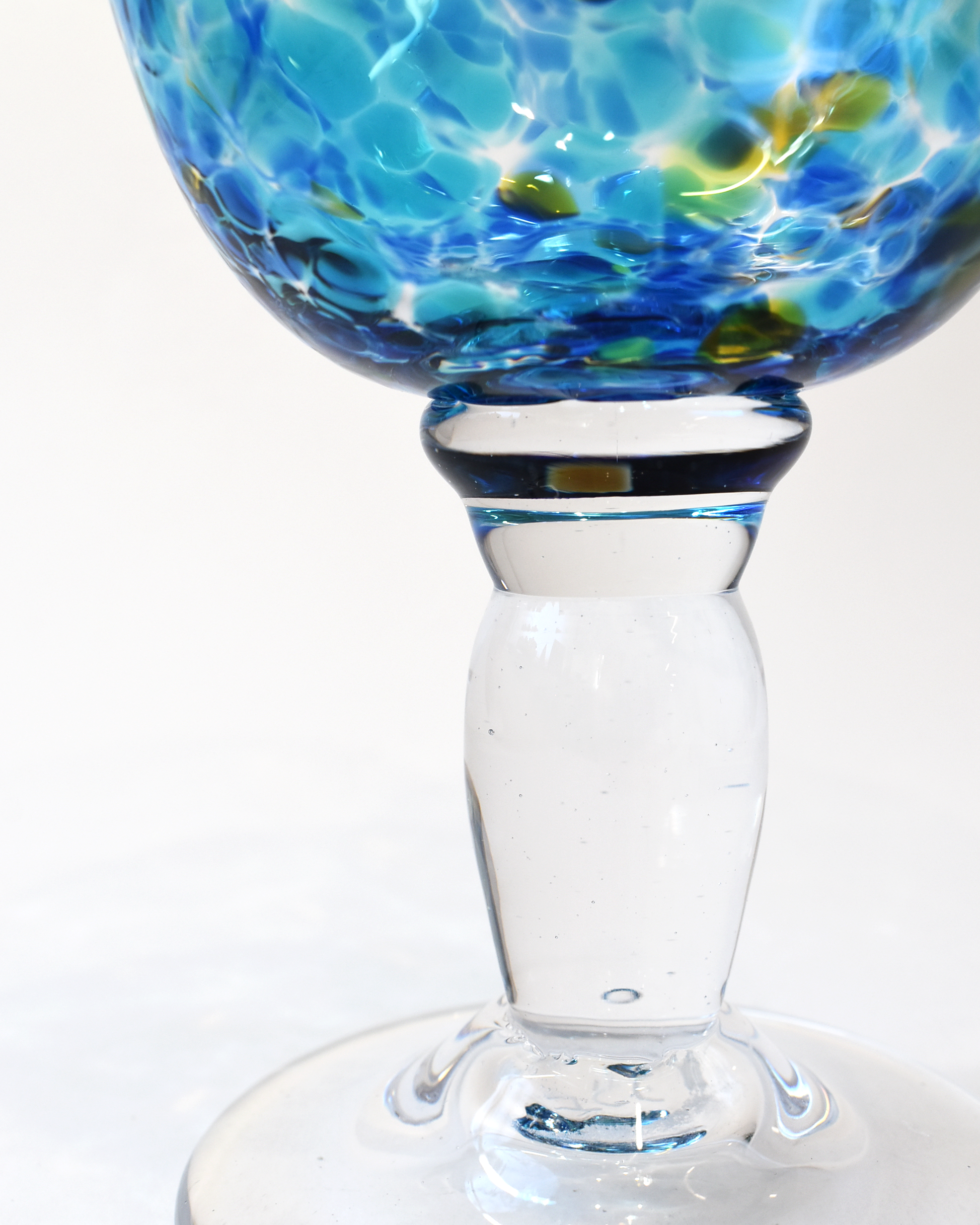 Handblown Aqua, Blue & Amber Confetti Wine Glass