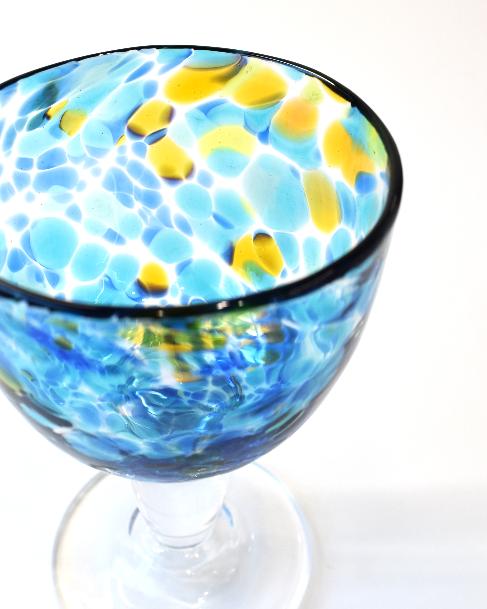 Handblown Aqua, Blue & Amber Confetti Wine Glass
