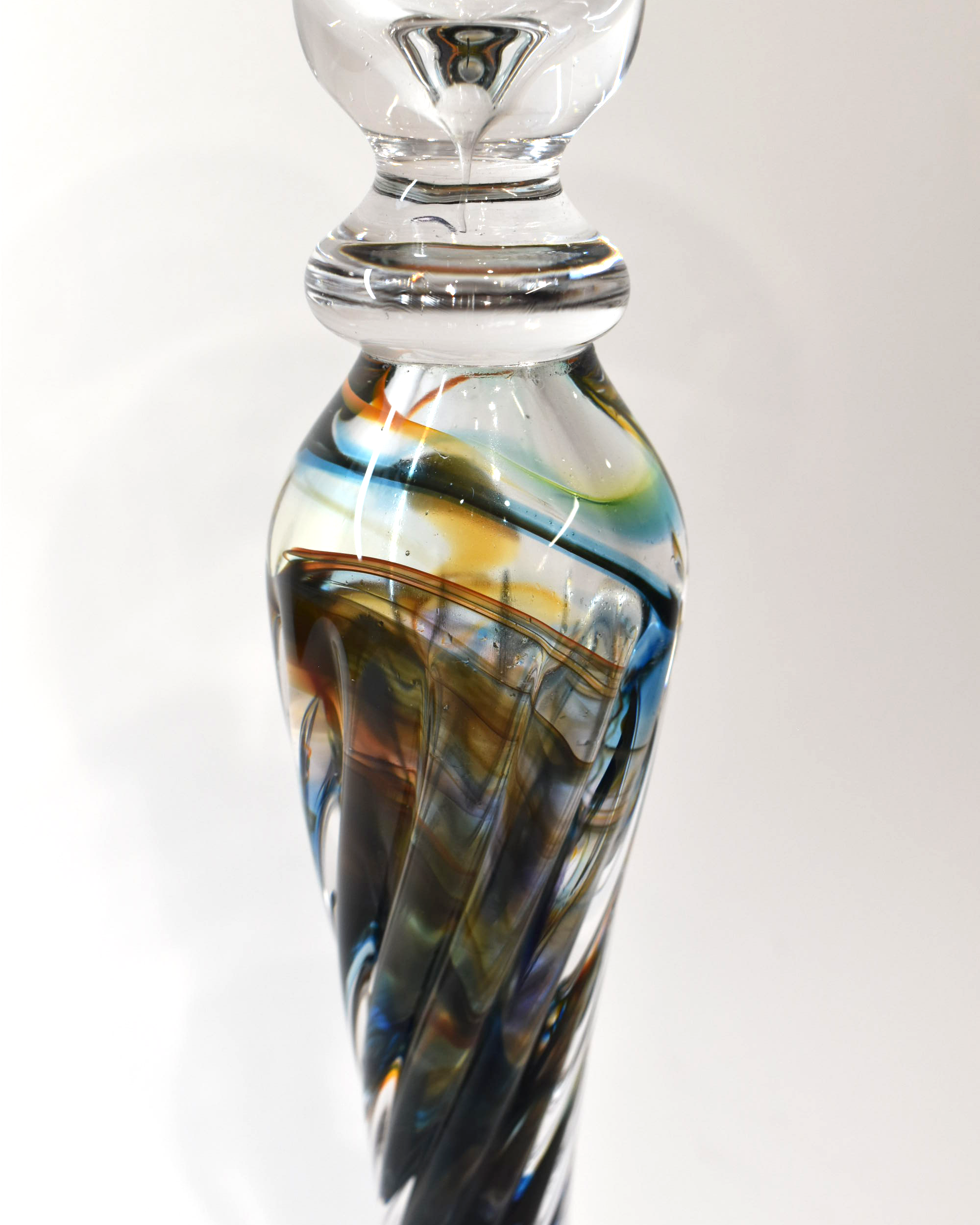 Handblown Brown, Green and Blue Streaky Glass Barley Twist Candlestick