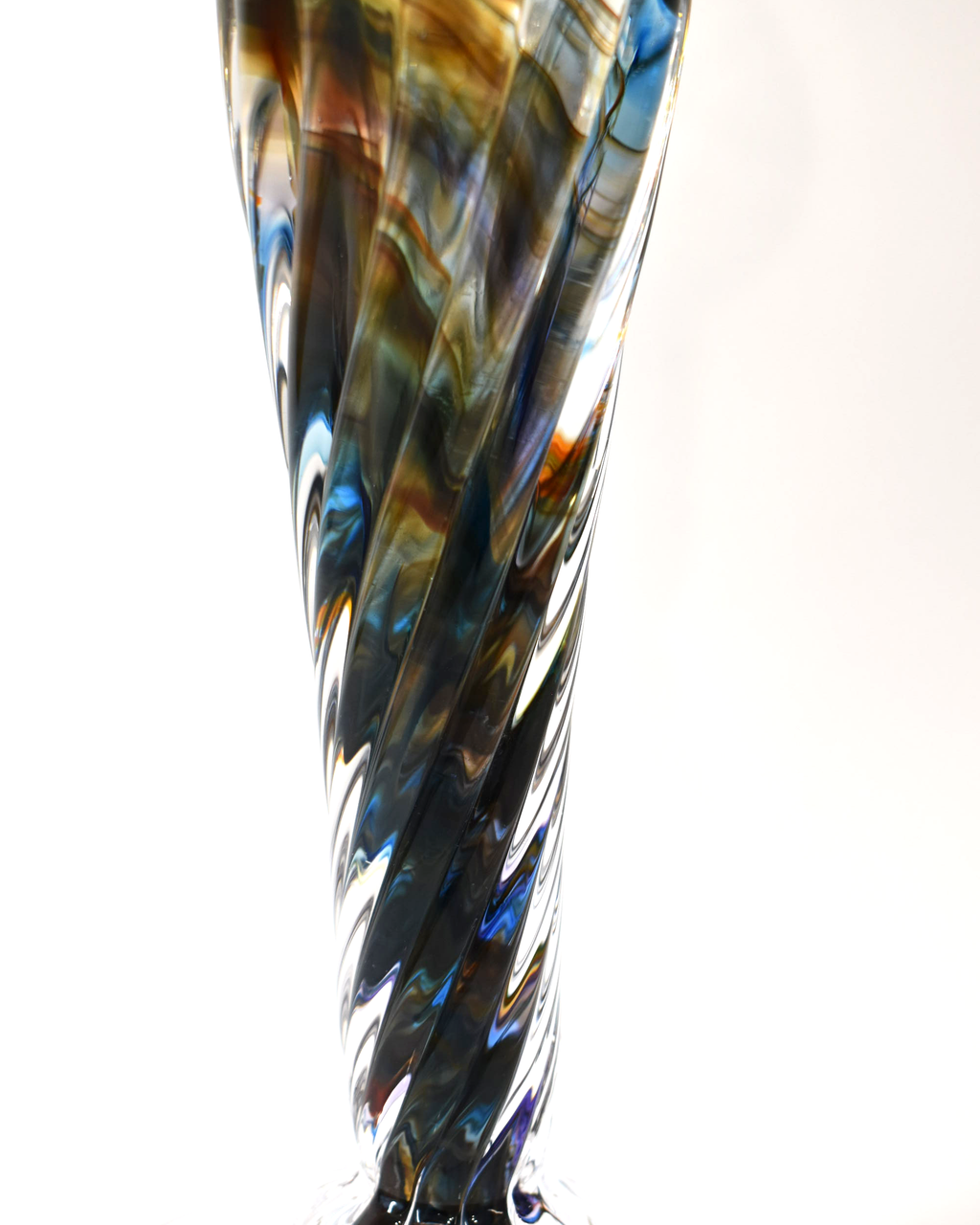 Handblown Brown, Green and Blue Streaky Glass Barley Twist Candlestick