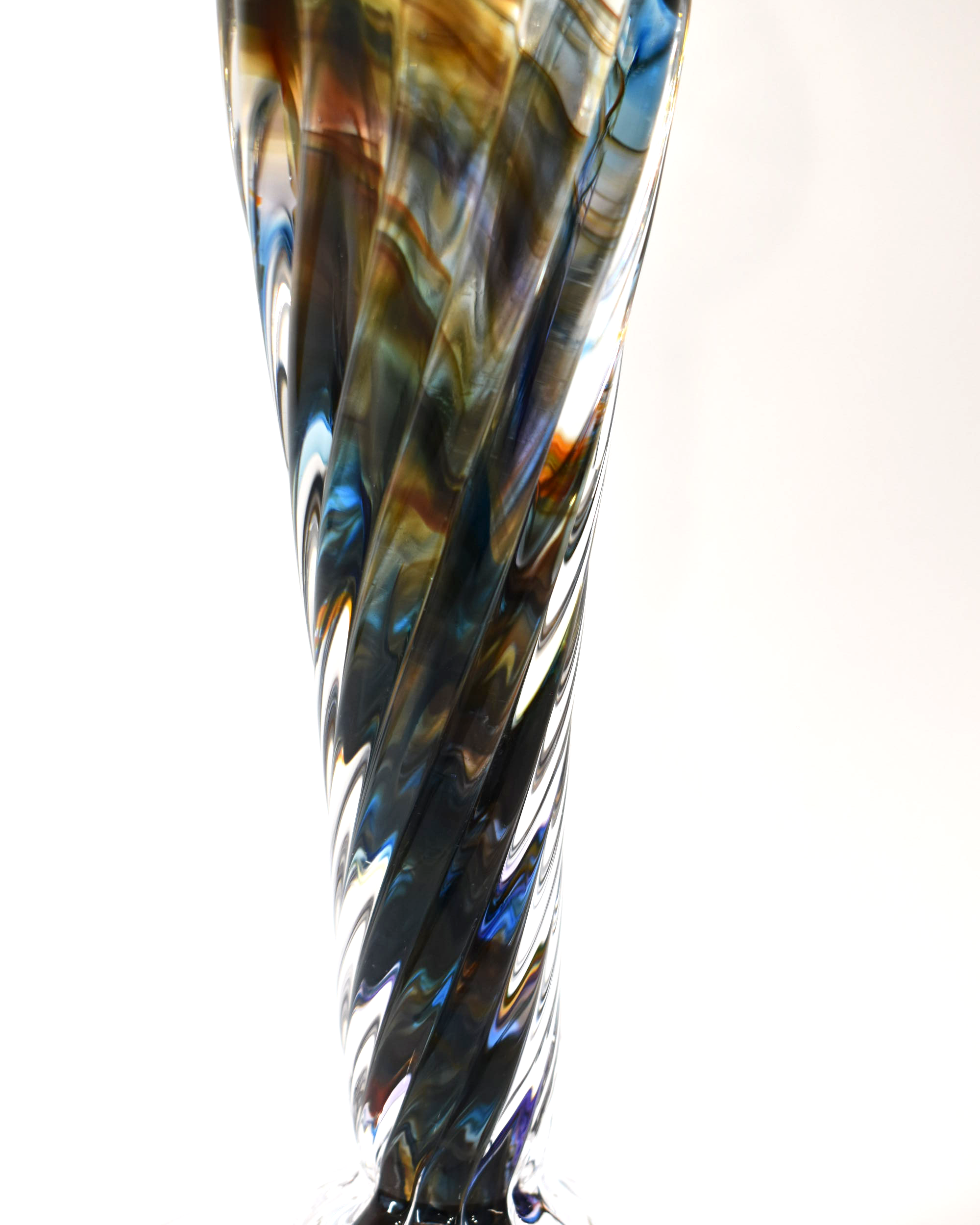 Handblown Brown, Green and Blue Streaky Glass Barley Twist Candlestick