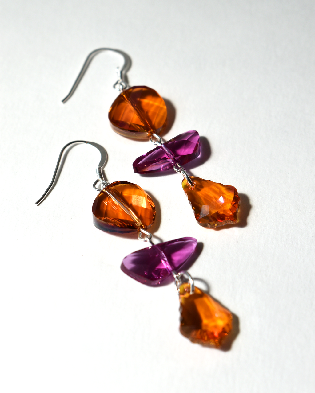 Orange & Pink Crystal Hooks Earrings
