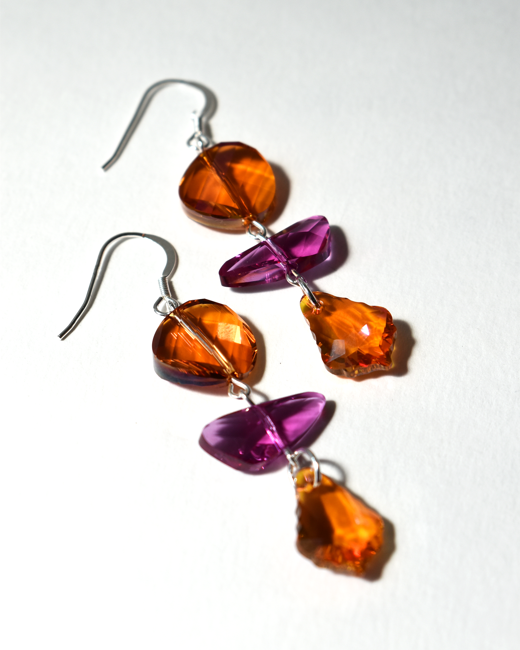 Orange & Pink Crystal Hooks Earrings
