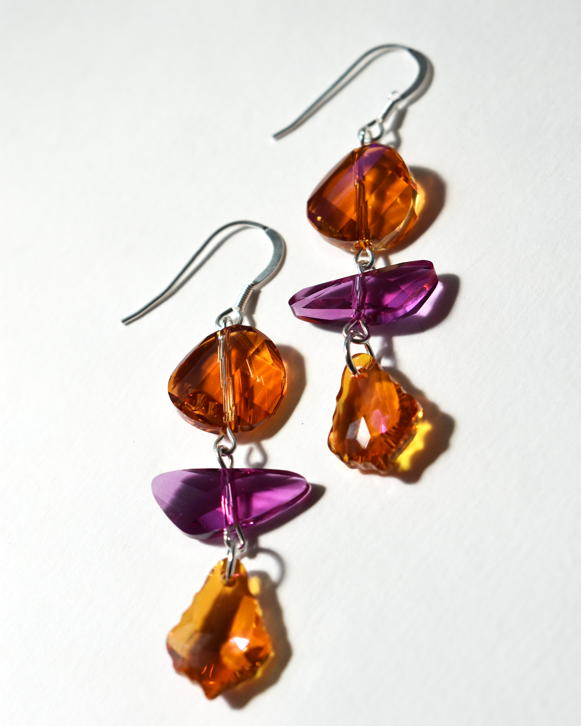 Orange & Pink Crystal Hooks Earrings