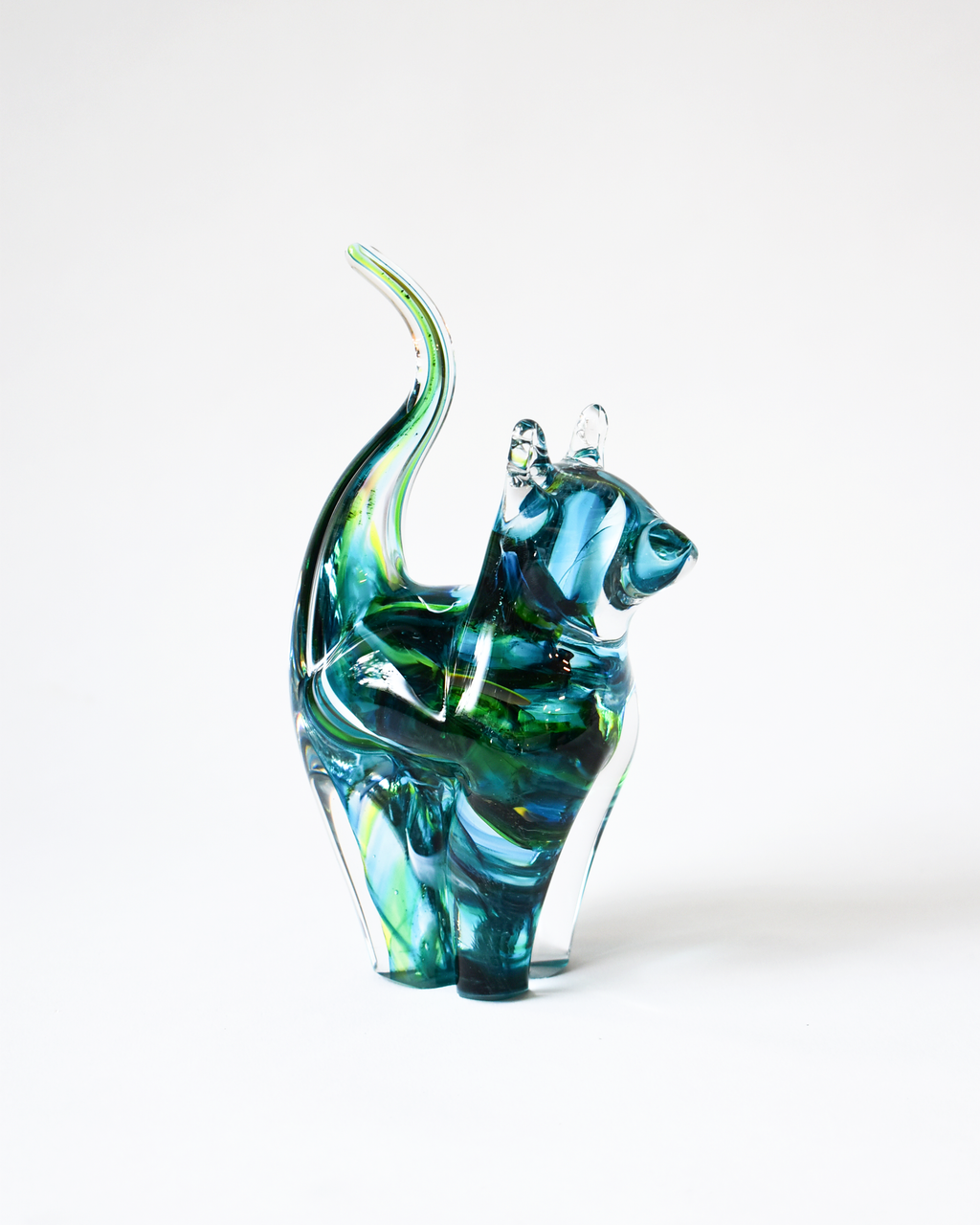 Turquoise & Green Blown Glass Cat (S)