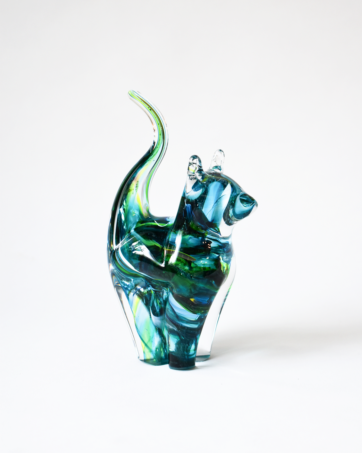Turquoise & Green Blown Glass Cat (S)