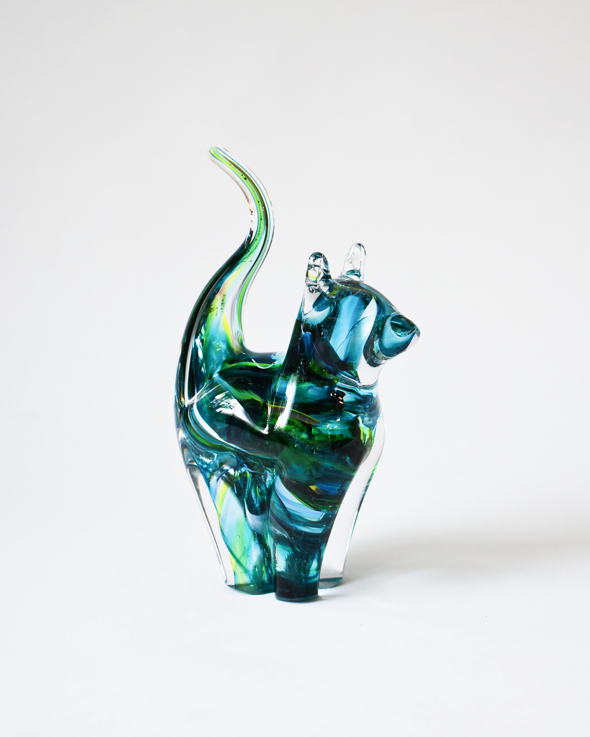 Turquoise & Green Blown Glass Cat (S)