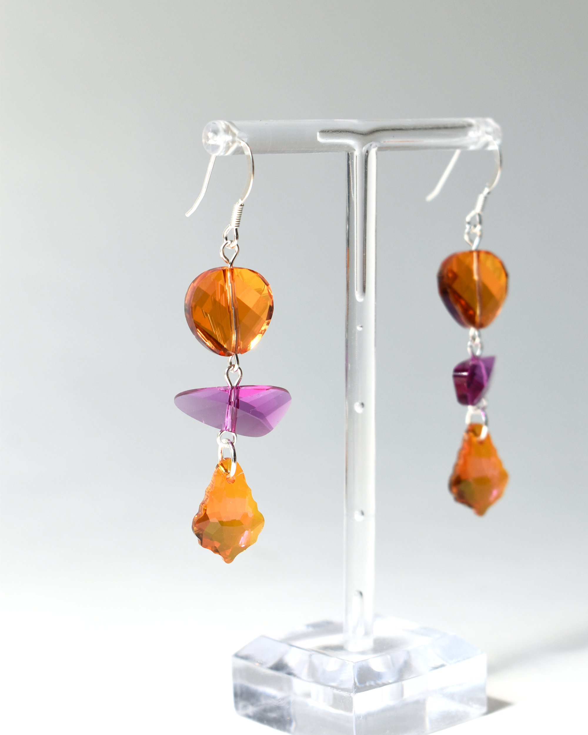 Orange & Pink Crystal Hooks Earrings