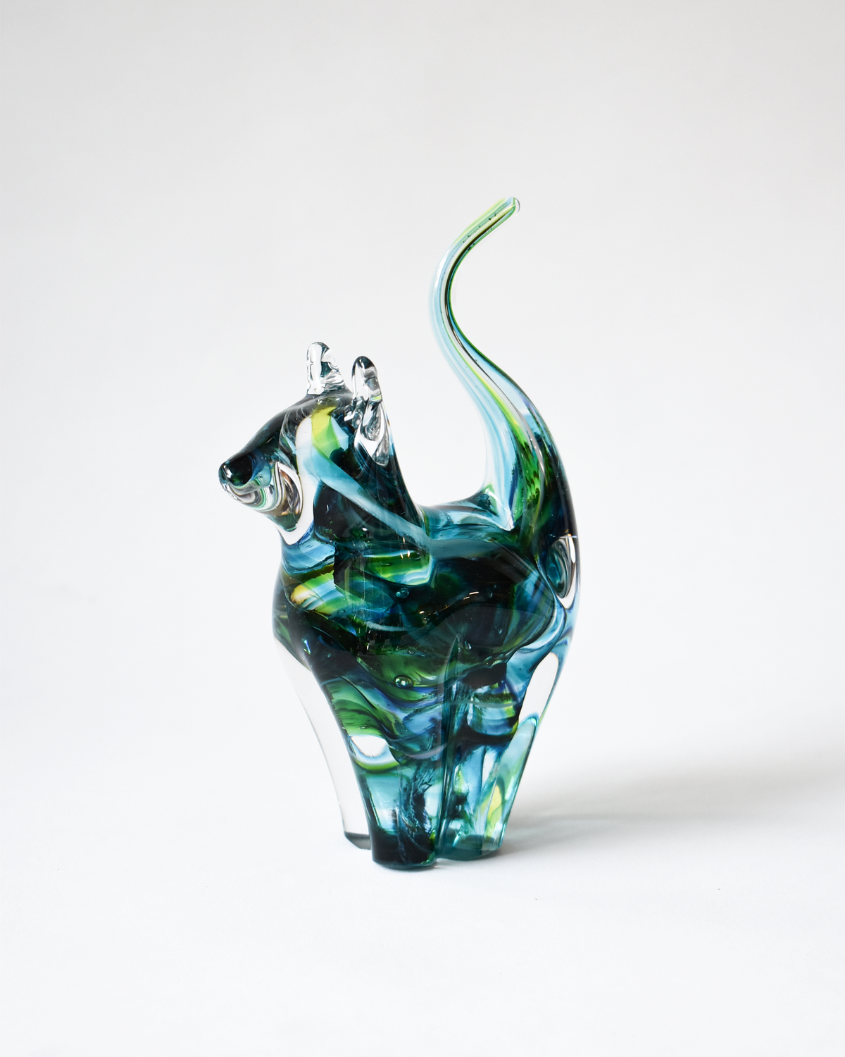 Turquoise & Green Blown Glass Cat (S)