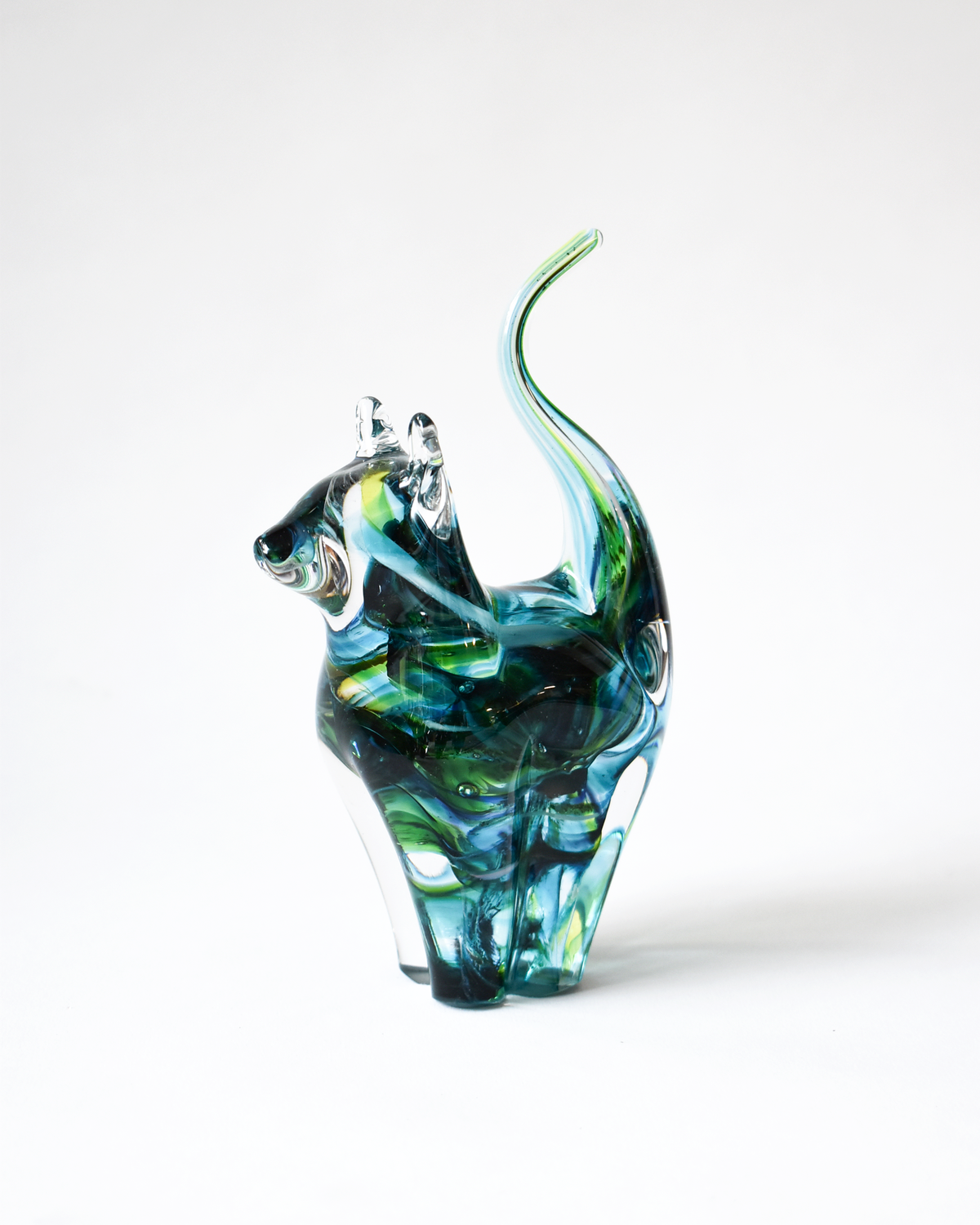 Turquoise & Green Blown Glass Cat (S)