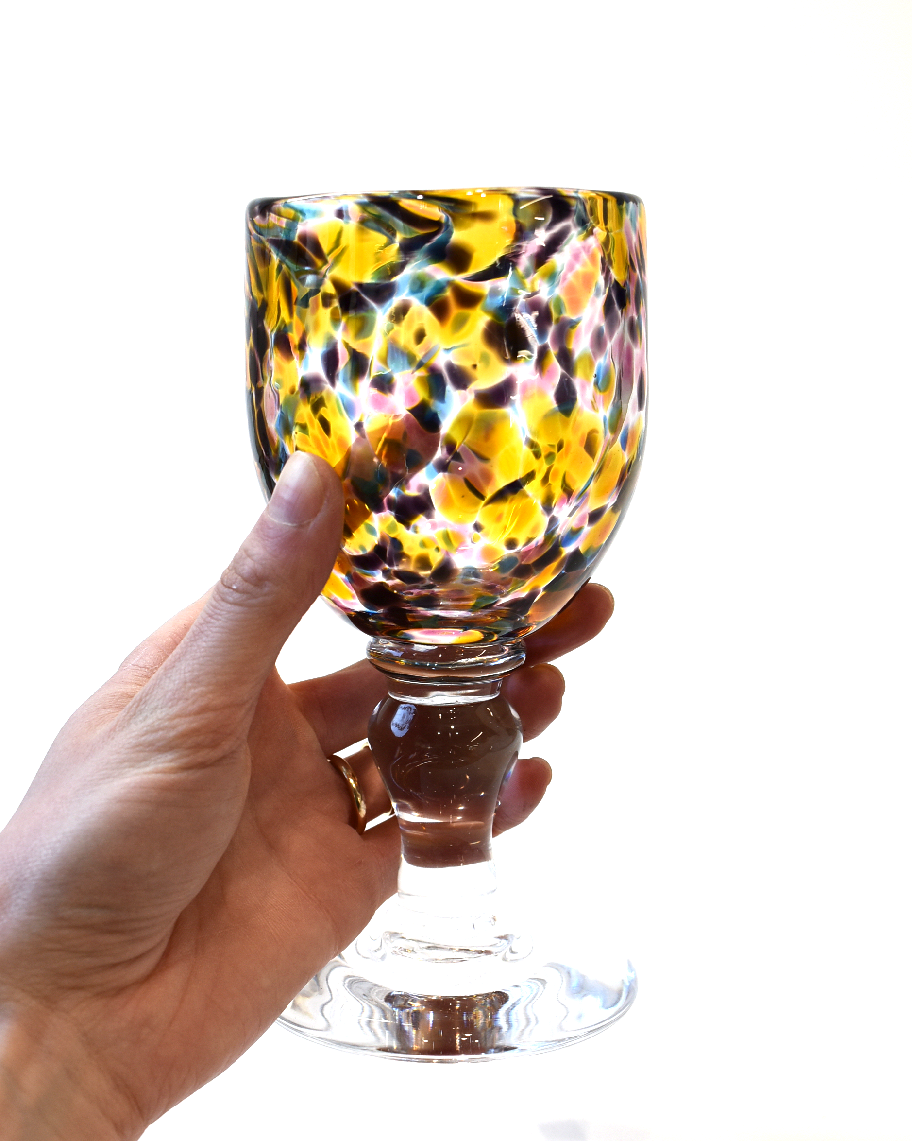 Handblown Purple, Pink & Amber Confetti Wine Glass
