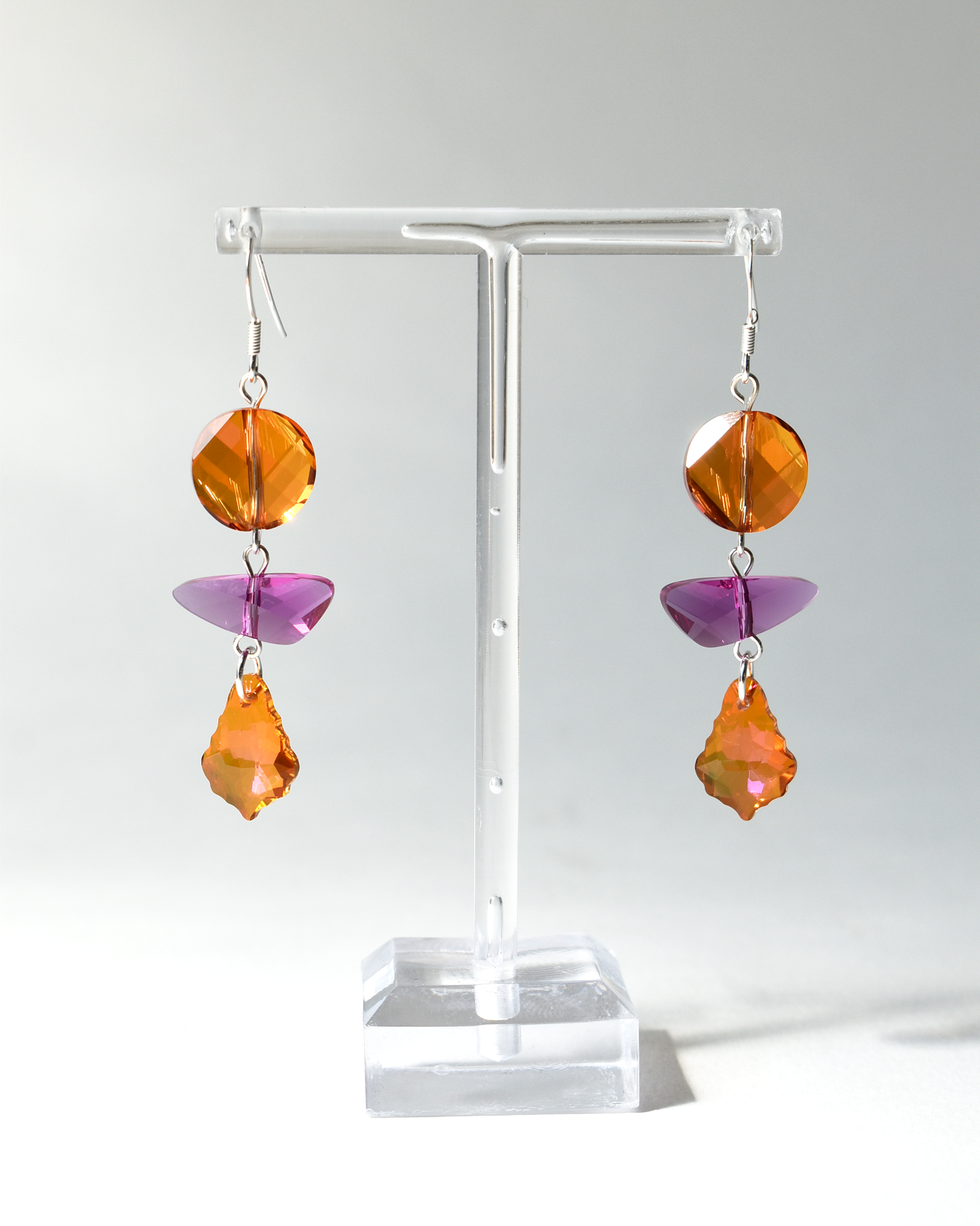 Orange & Pink Crystal Hooks Earrings