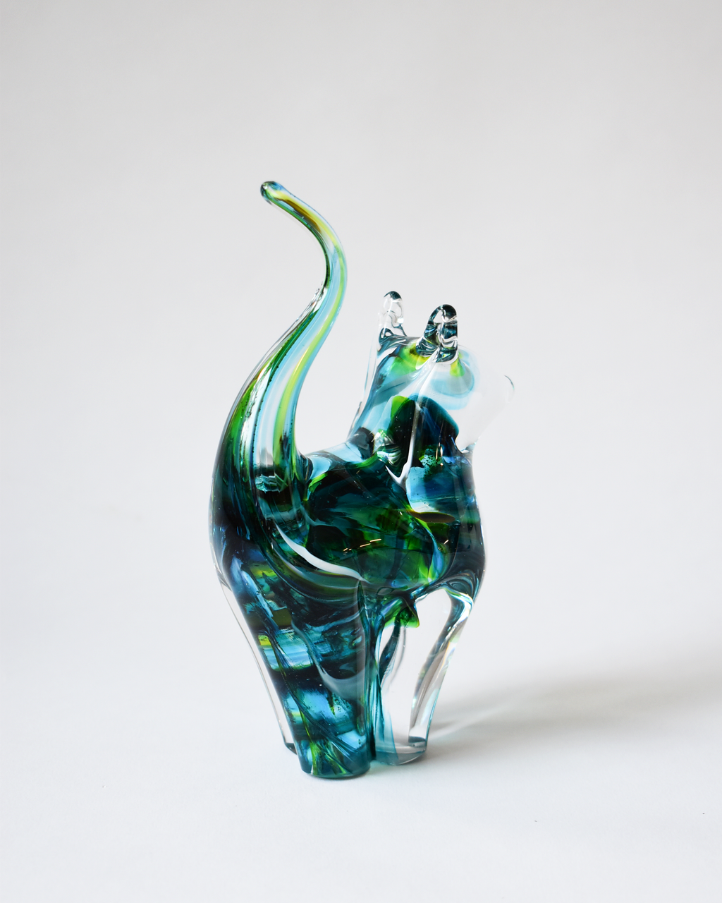 Turquoise & Green Blown Glass Cat (S)