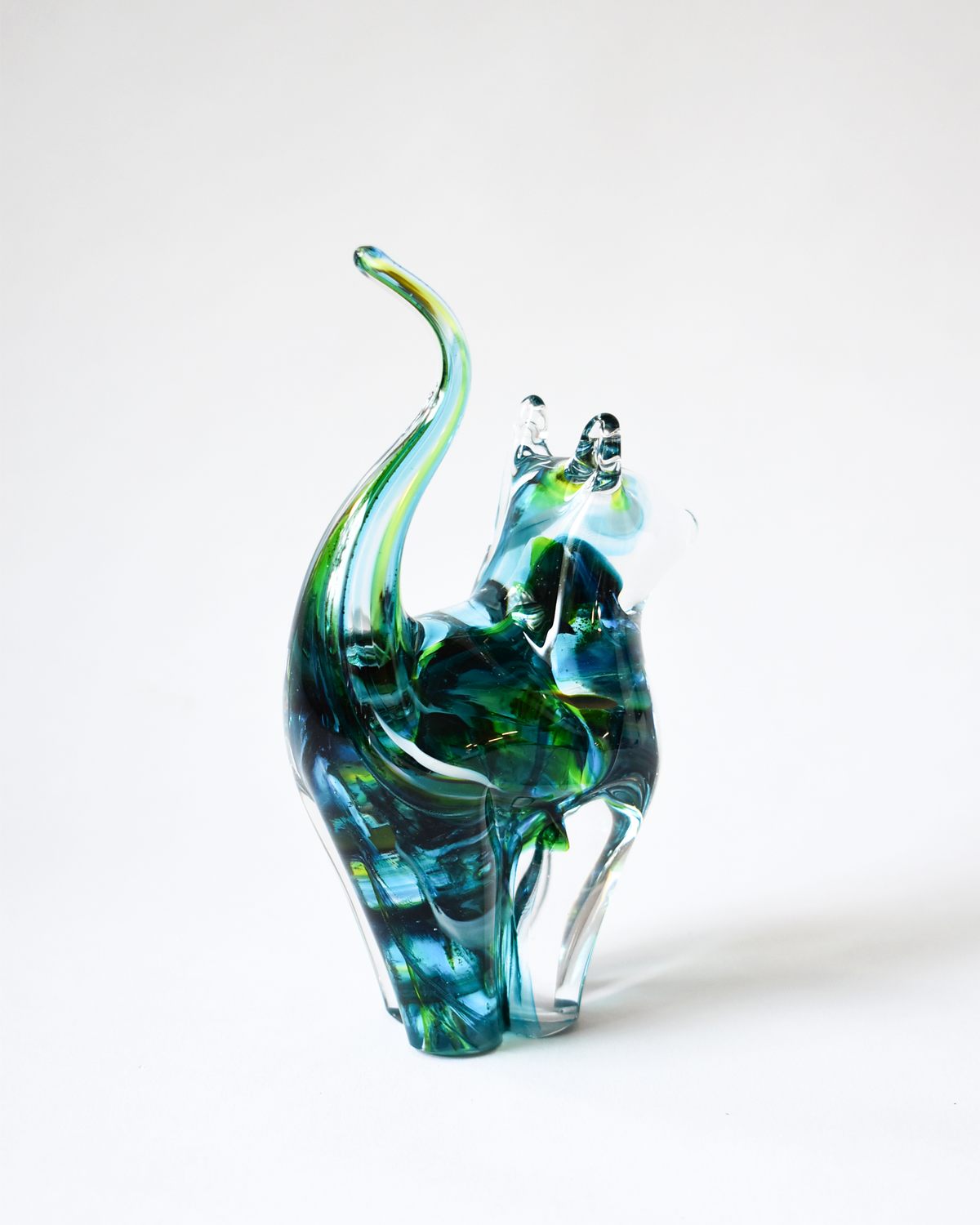 Turquoise & Green Blown Glass Cat (S)