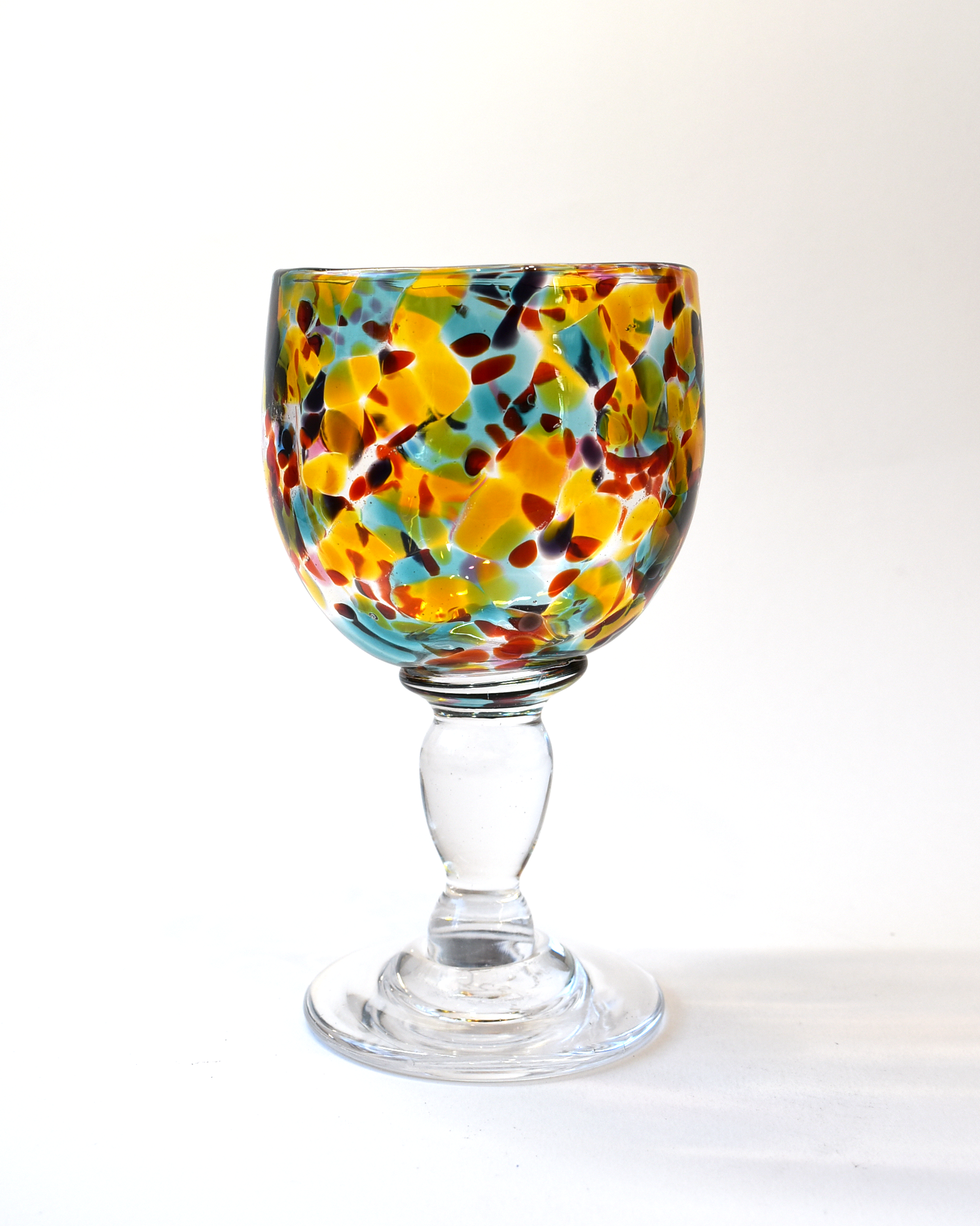 Handblown Amber, Aqua & Red Confetti Wine Glass