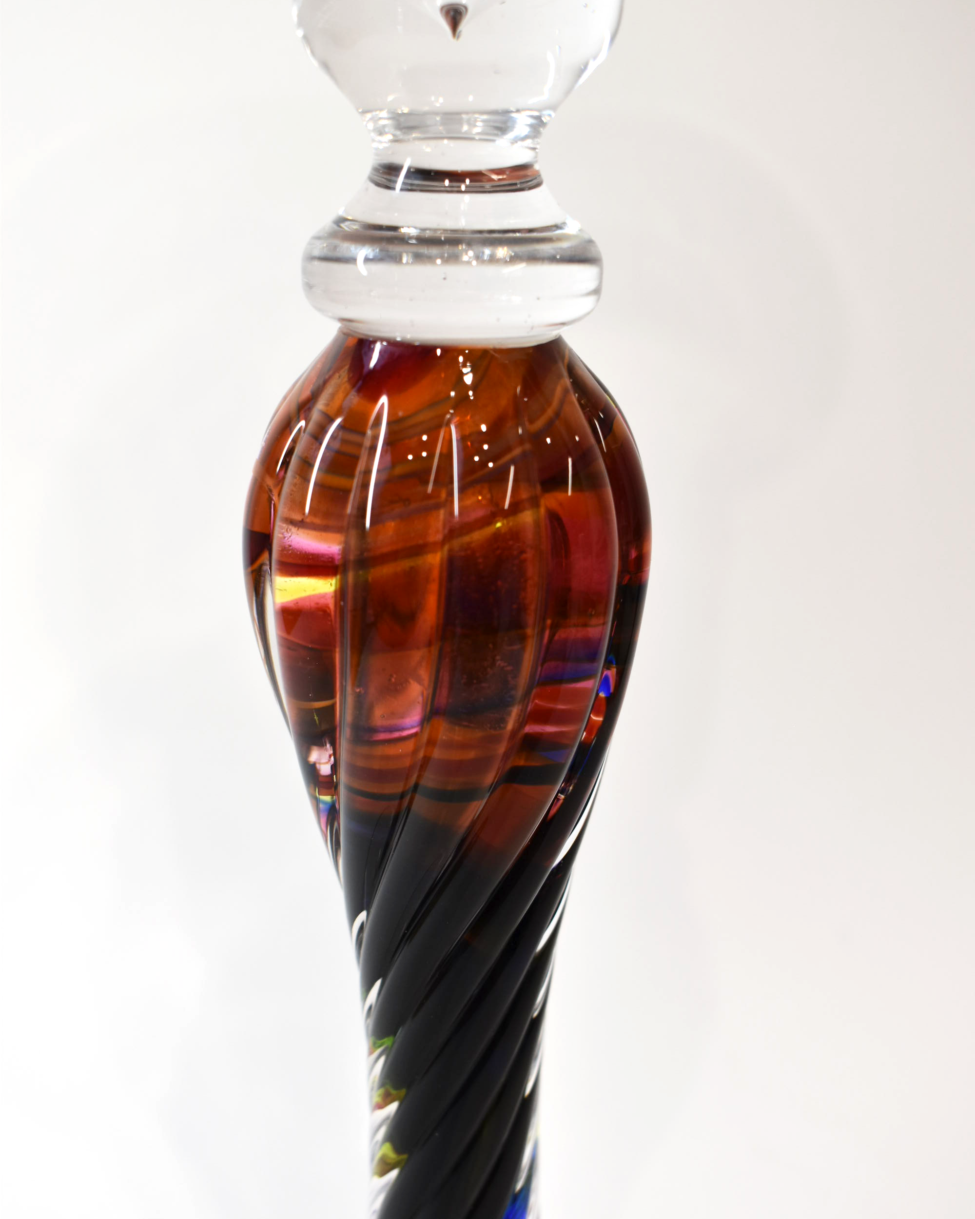Handblown Ruby and Ombre Streaky Glass Barley Twist Candlestick