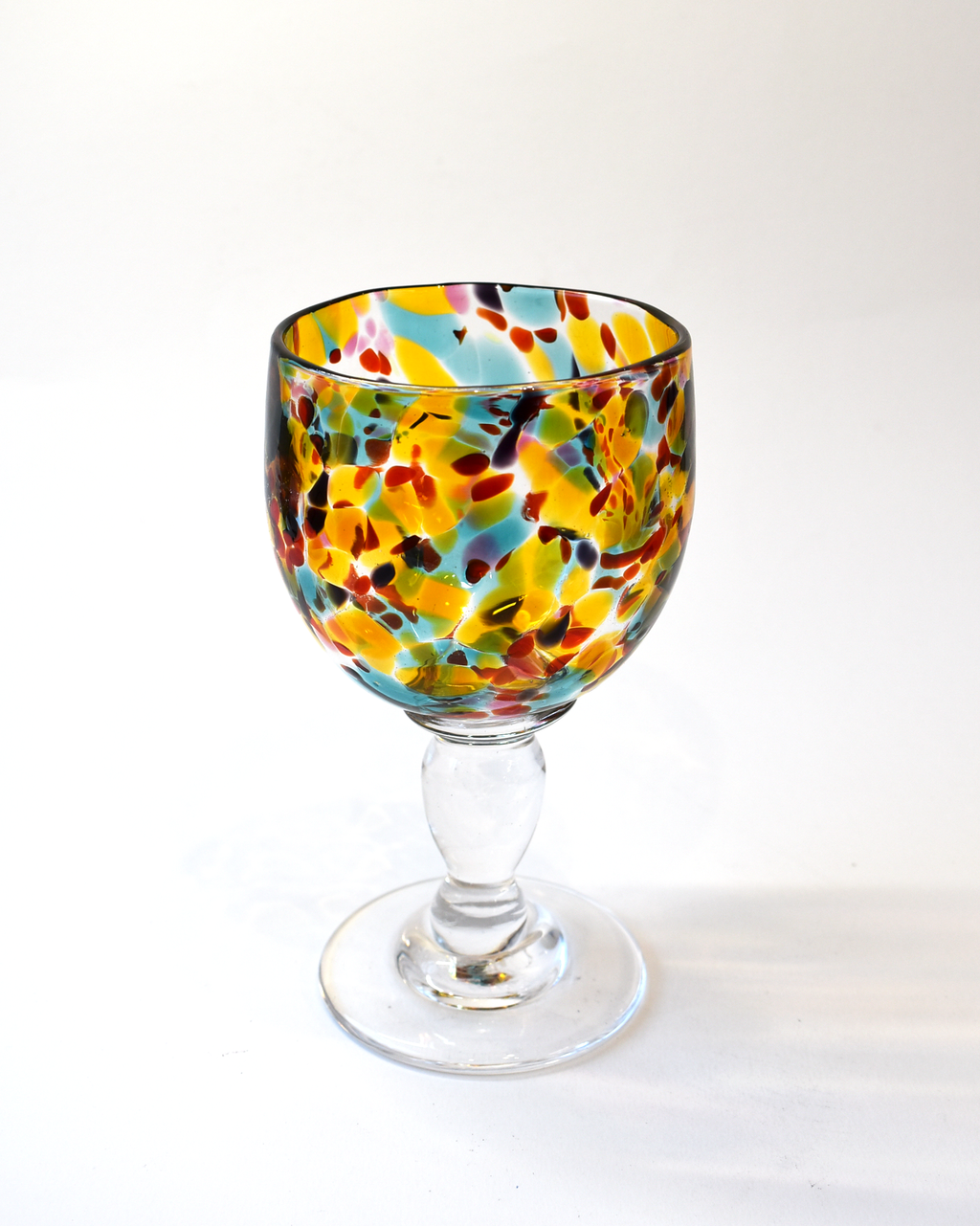 Handblown Amber, Aqua & Red Confetti Wine Glass