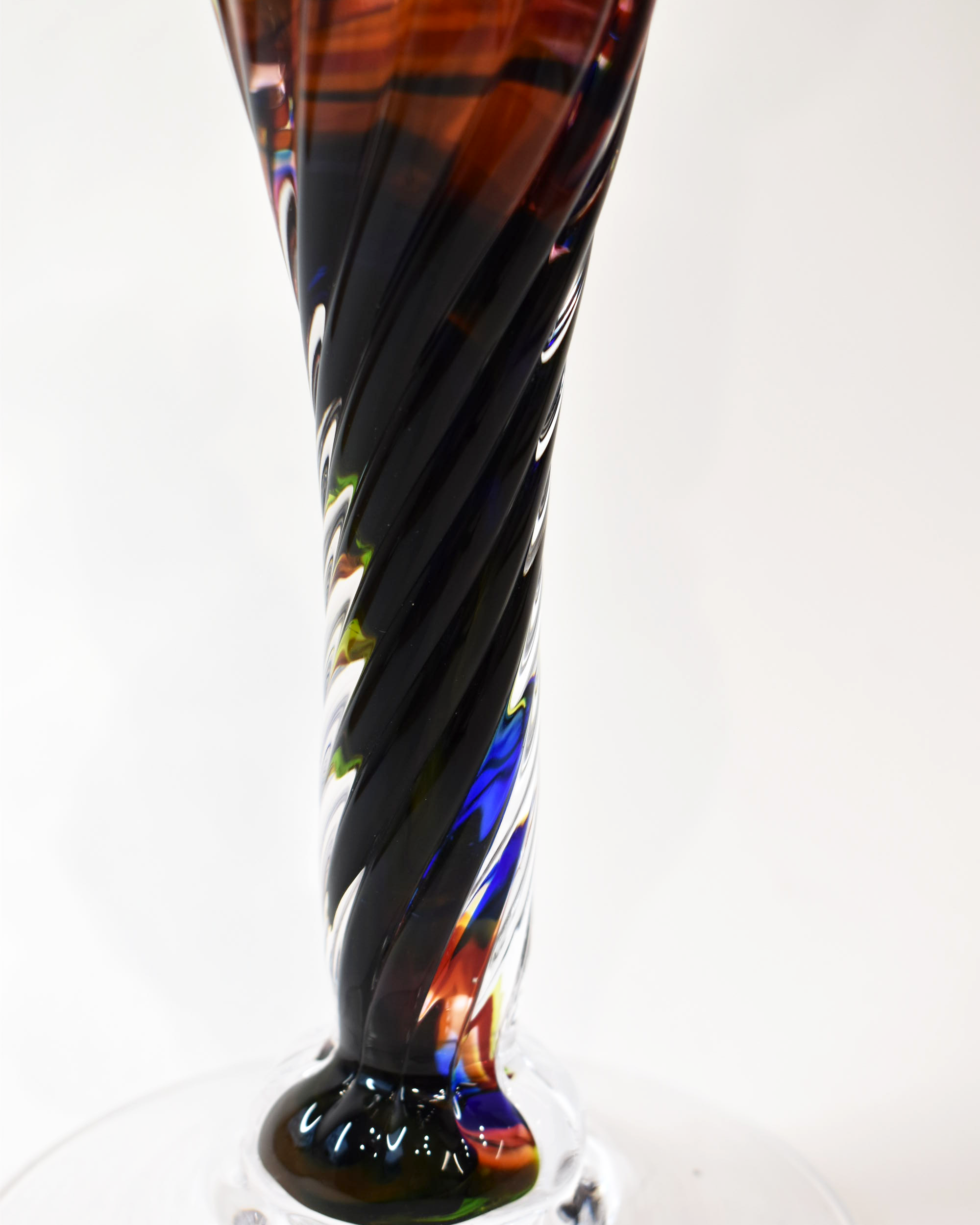 Handblown Ruby and Ombre Streaky Glass Barley Twist Candlestick