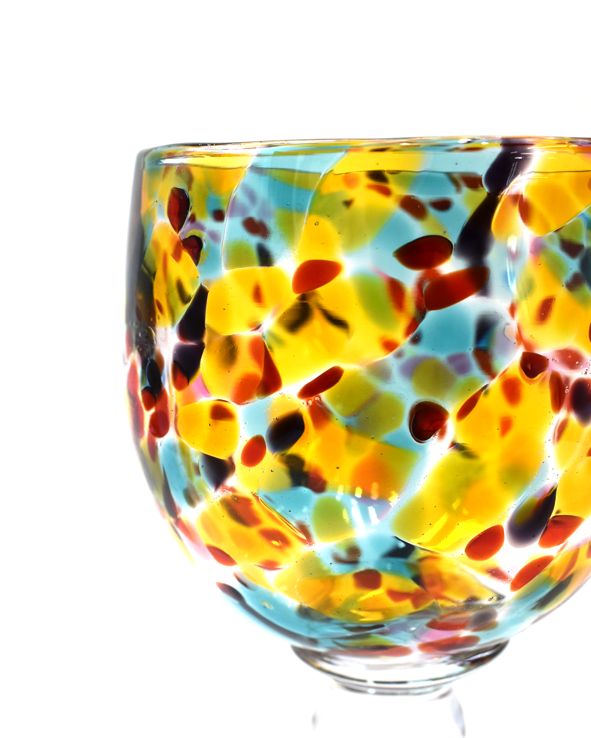 Handblown Amber, Aqua & Red Confetti Wine Glass