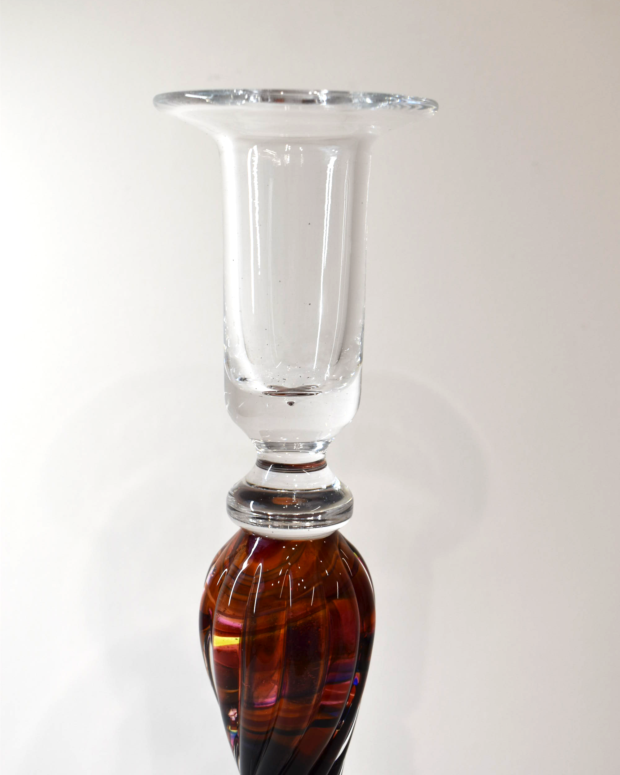 Handblown Ruby and Ombre Streaky Glass Barley Twist Candlestick