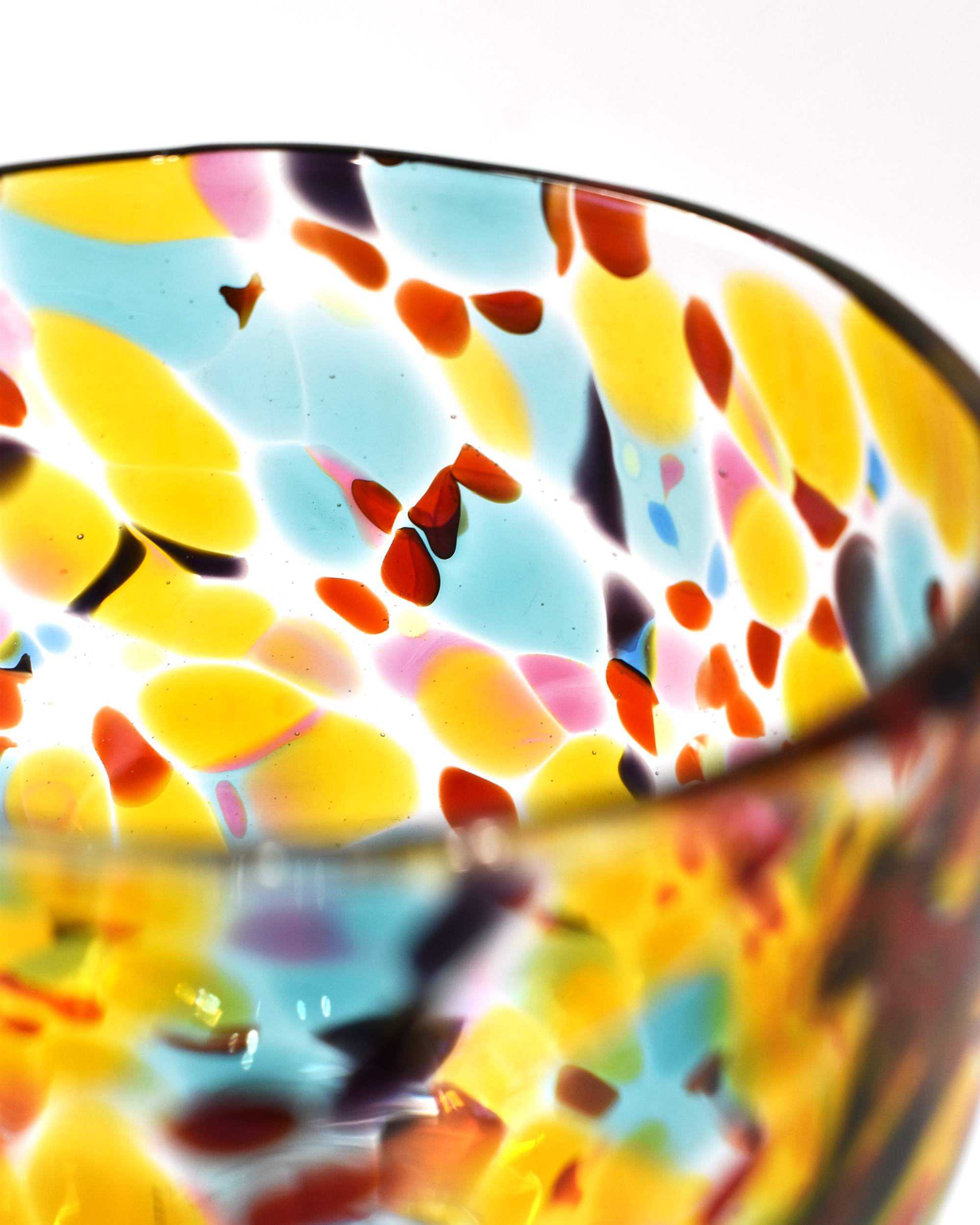 Handblown Amber, Aqua & Red Confetti Wine Glass