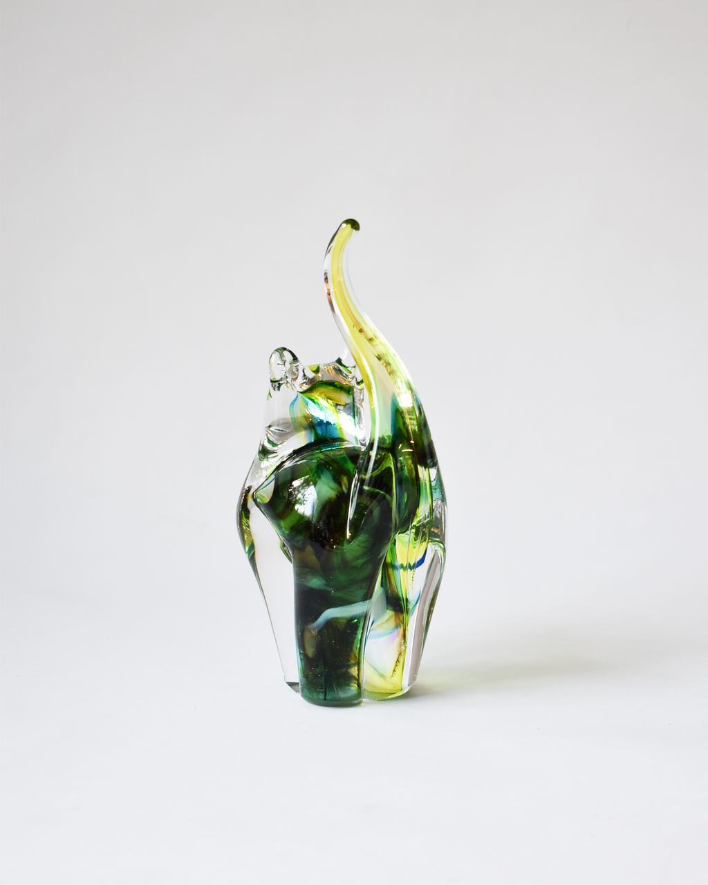 Lime & Forest Green Blown Glass Cat (S)