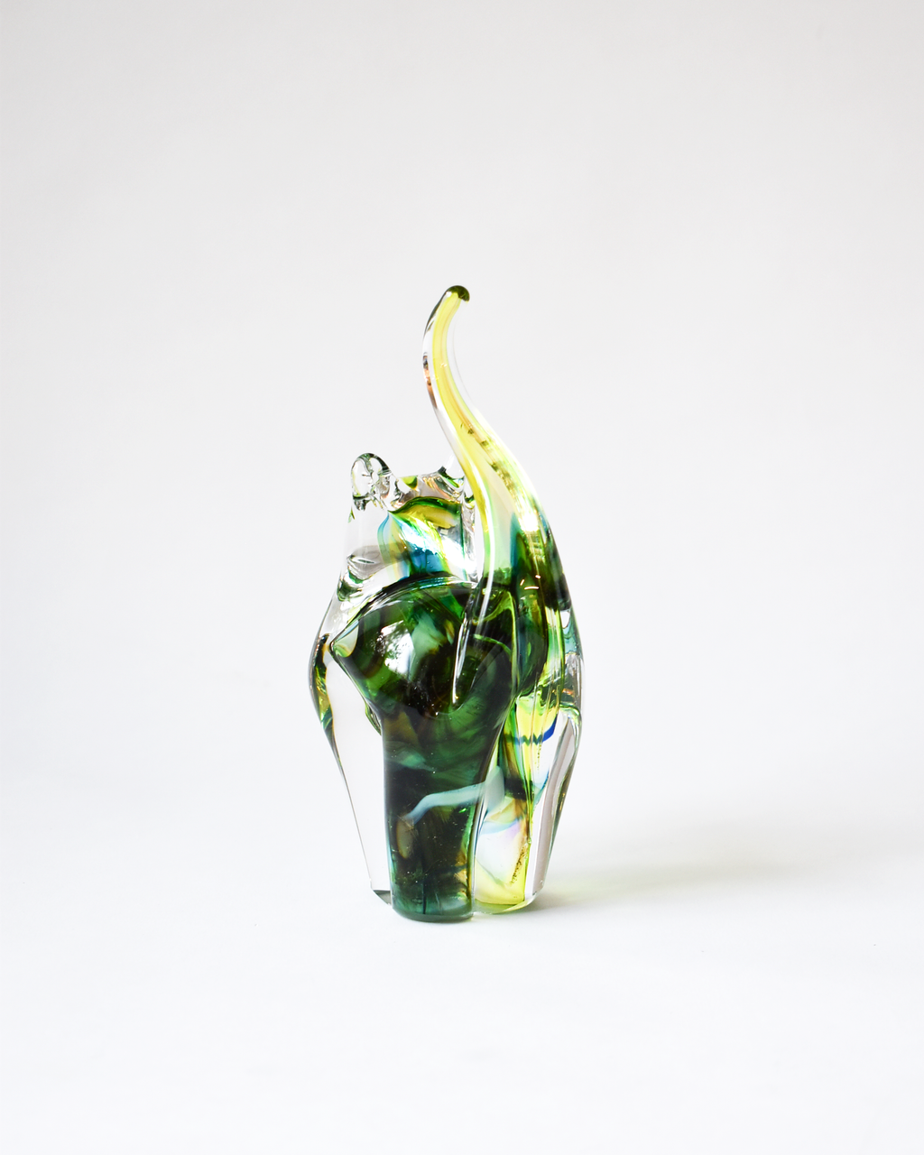 Lime & Forest Green Blown Glass Cat (S)