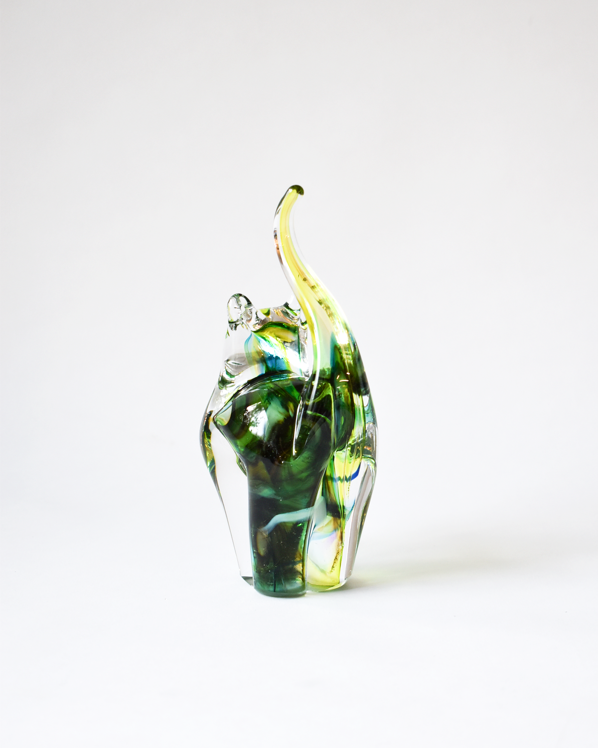 Lime & Forest Green Blown Glass Cat (S)