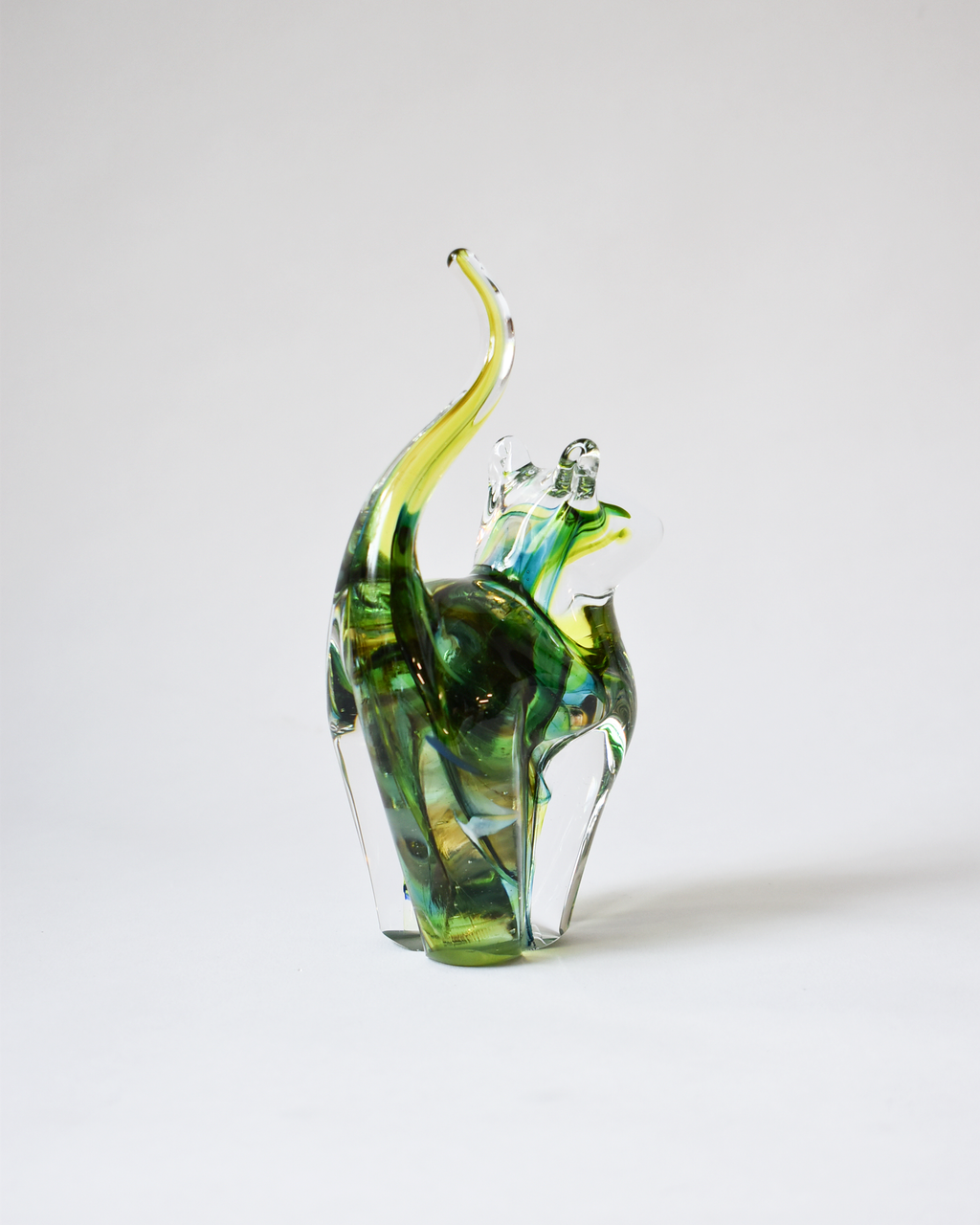 Lime & Forest Green Blown Glass Cat (S)