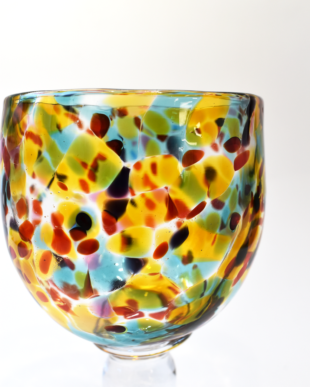 Handblown Amber, Aqua & Red Confetti Wine Glass