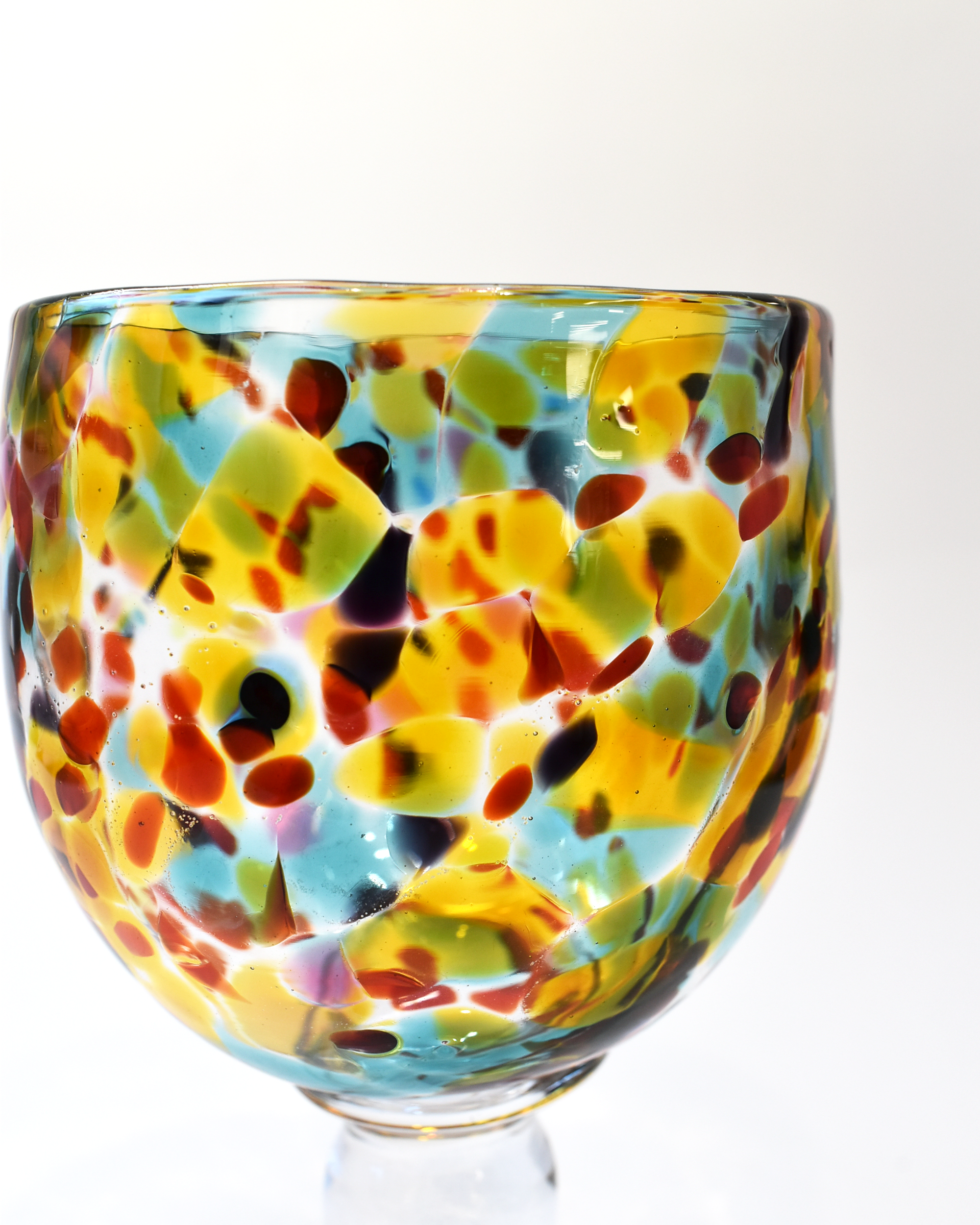 Handblown Amber, Aqua & Red Confetti Wine Glass