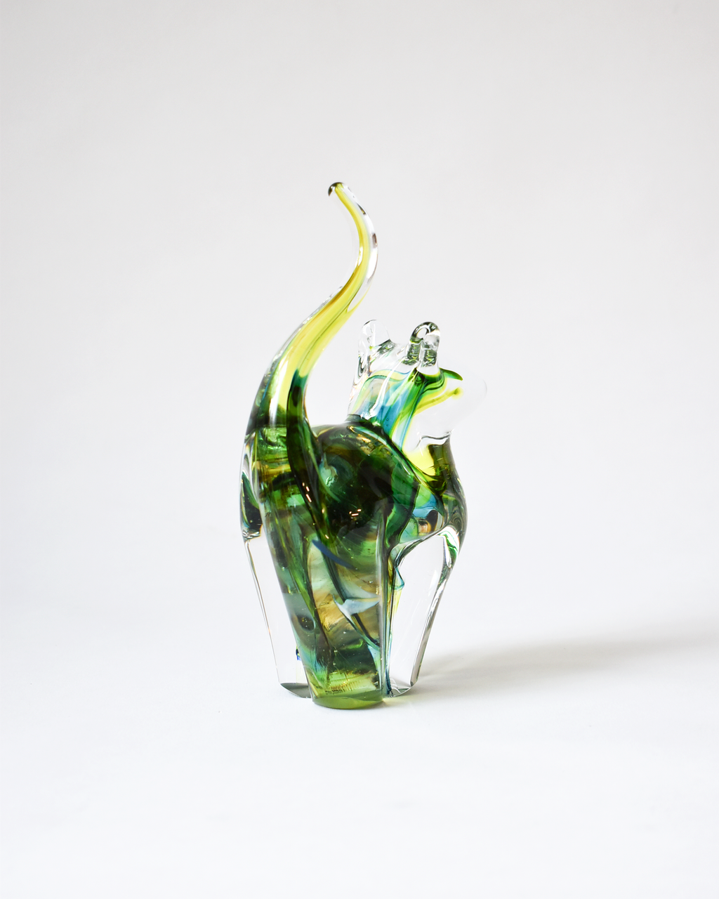 Lime & Forest Green Blown Glass Cat (S)