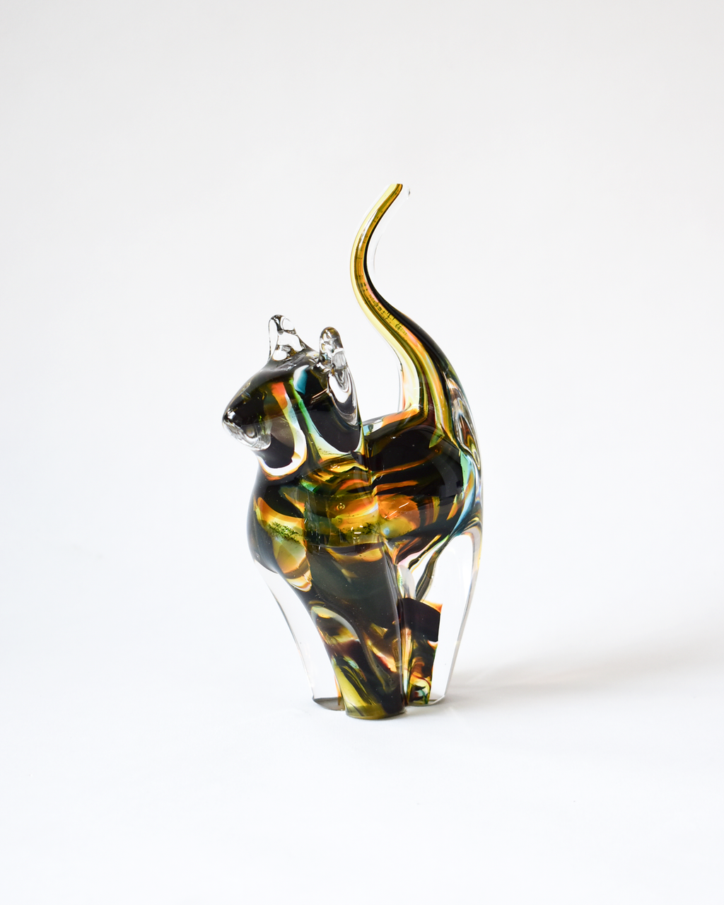 Autumnal Toned Blown Glass Cat (S)