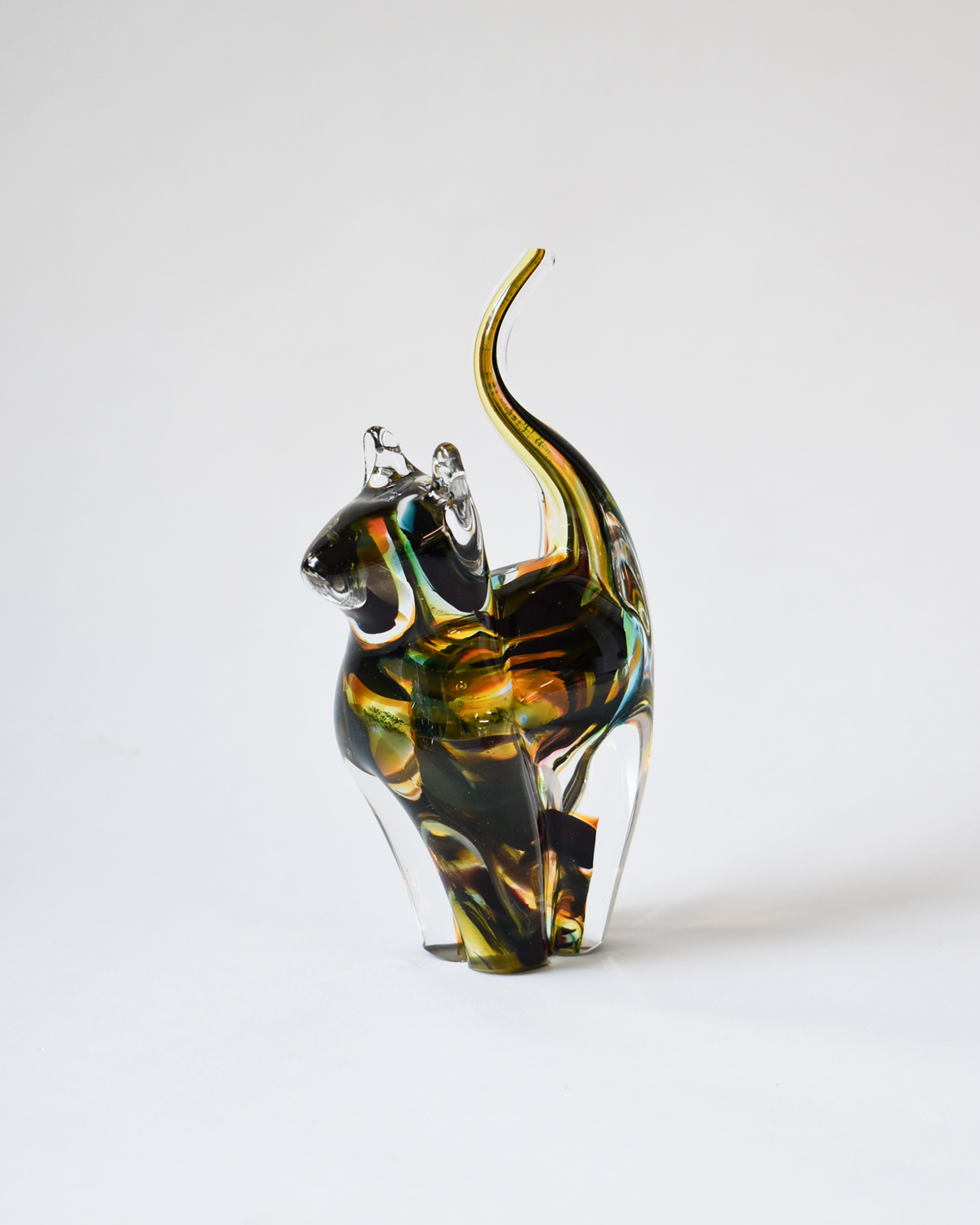 Autumnal Toned Blown Glass Cat (S)