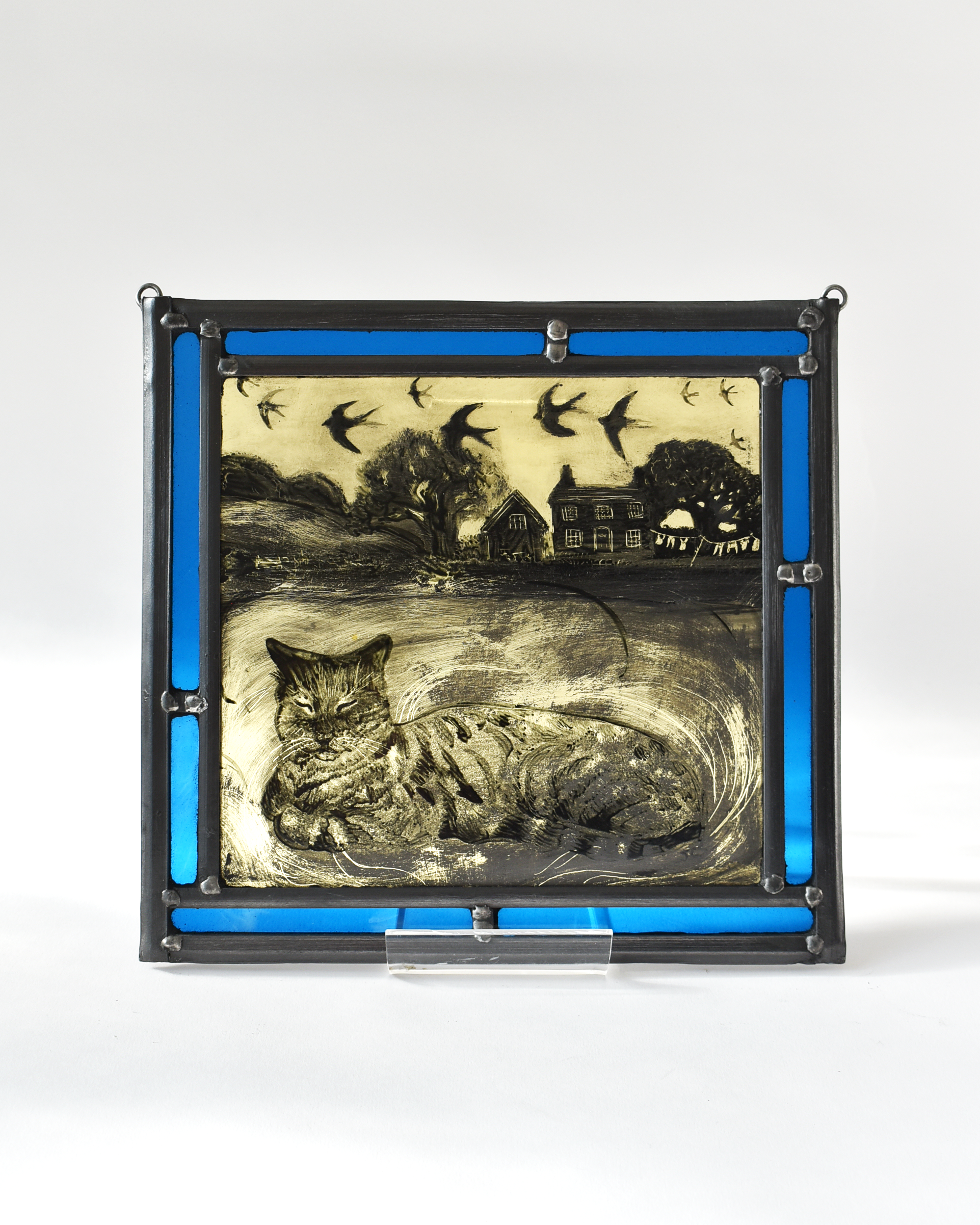 'Farmhouse Cat' - Stained Glass Hanging Panel